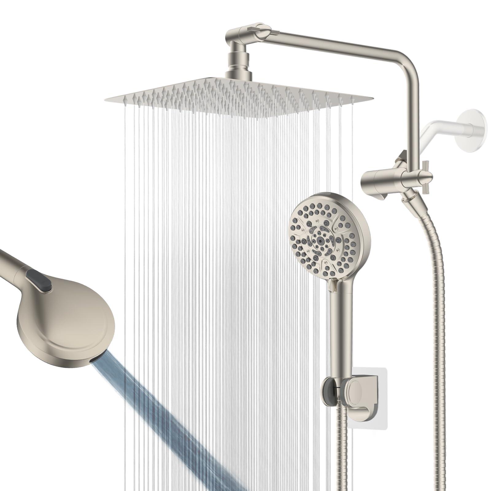 Hygie Rinse 10" All Metal Shower Head Combo, High Pressure 10-Spray Handheld Showerhead Rainfall Shower Head, 71" Long Hose, 3-Way Diverter Valve, Brushed Nickel