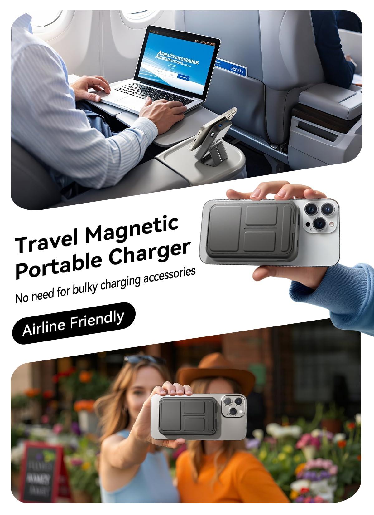 Gxorul Magnetic Portable Charger, 10000mAh Wireless Power Bank with 20W USB-C Fast Charging, Foldable Stand & LED Display Magnetic Battery Pack, Compatible with iPhone 16/15/14/13/12 All Series - Image 8