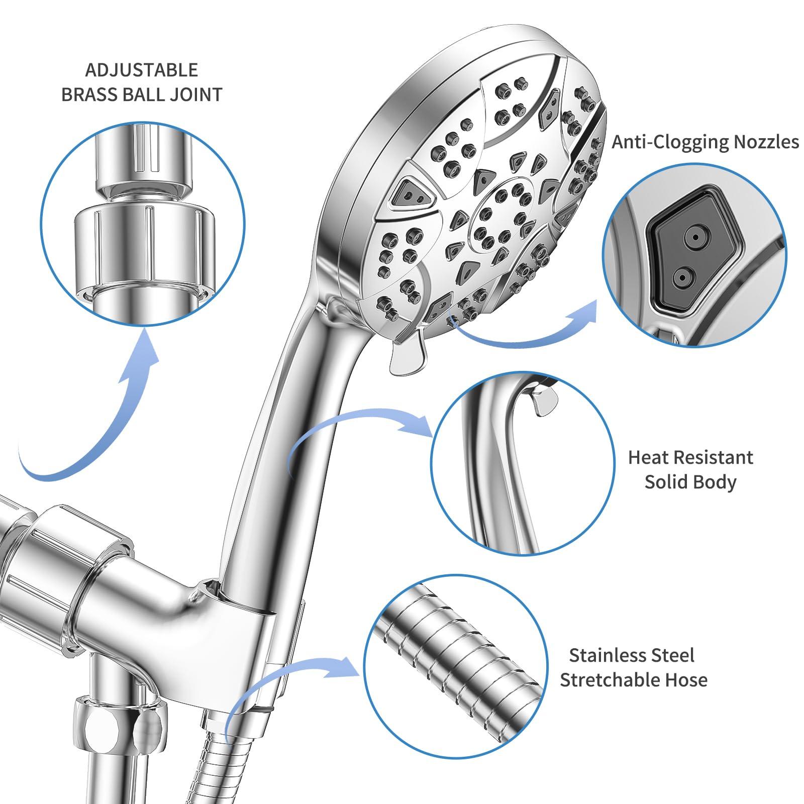 High Pressure 8-mode 5'' Handheld Shower Head with 5 ft Stainless Steel Hose and Adjustable Bracket, Built-in Power Wash to Clean Tub, Clean Corner,Tile & Pets - Image 6
