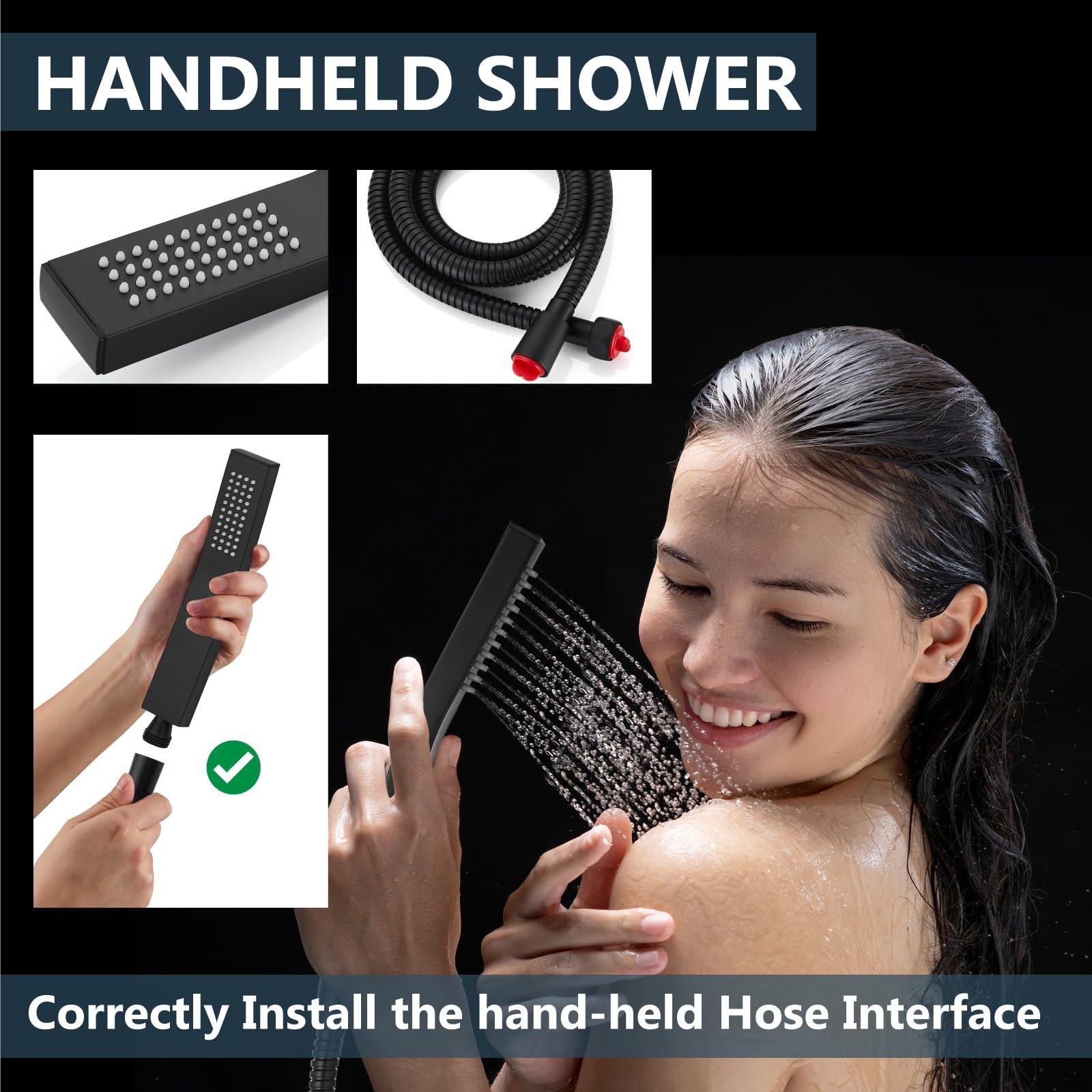 Aolemi Shower Faucet Set Rain Shower System with Handheld Spray Bathroom Shower Combo Rough-in Valve and Shower Trim Kit Included Matte Black 8 Inch Wall Mount Shower Head - Image 4