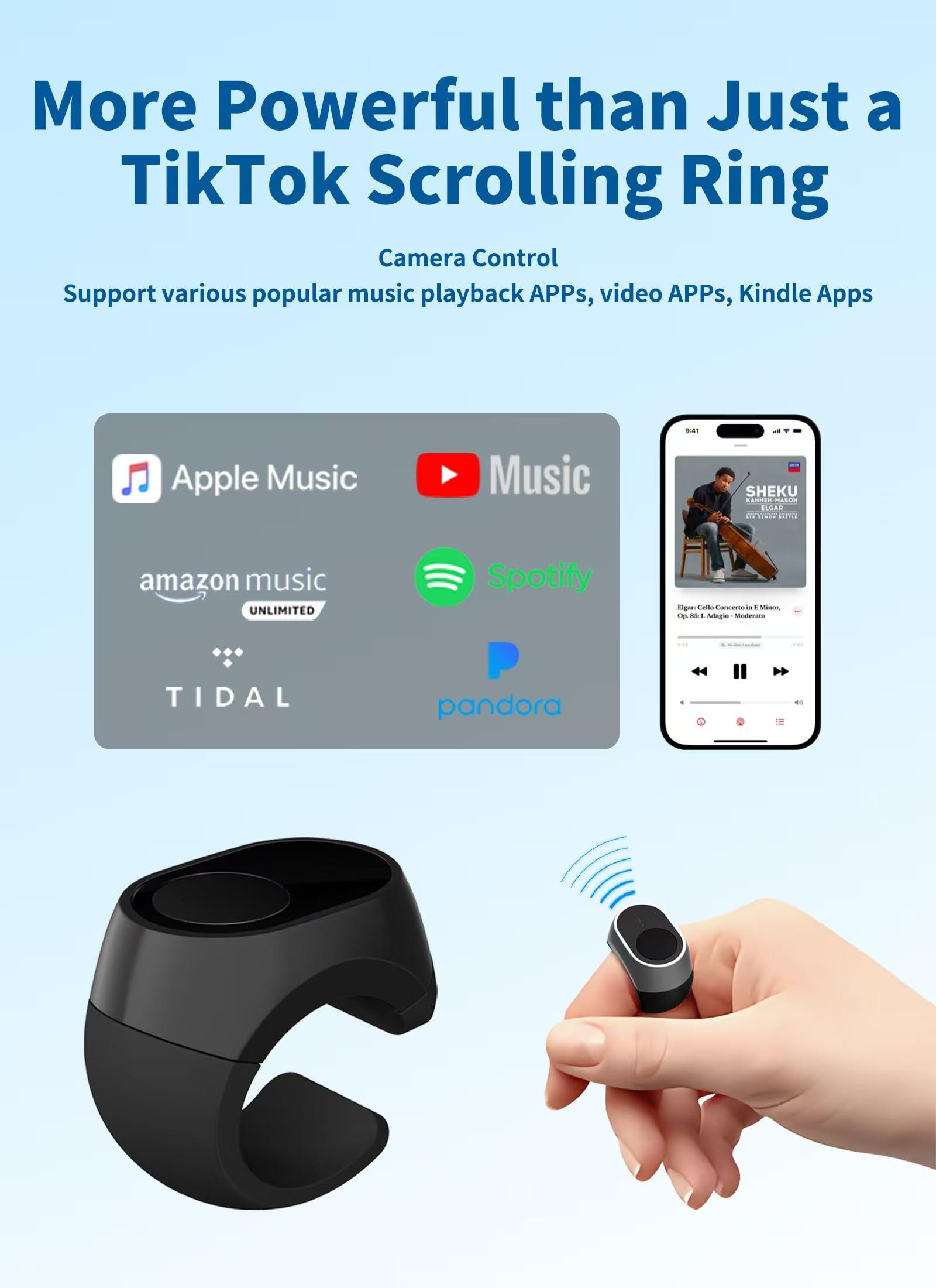 Bluetooth Remote Control Scrolling Ring for TikTok, Camera, Mouse, Page Turner Remote - for iPhone, iPad, Tablet, iOS and Android - Black - Image 3