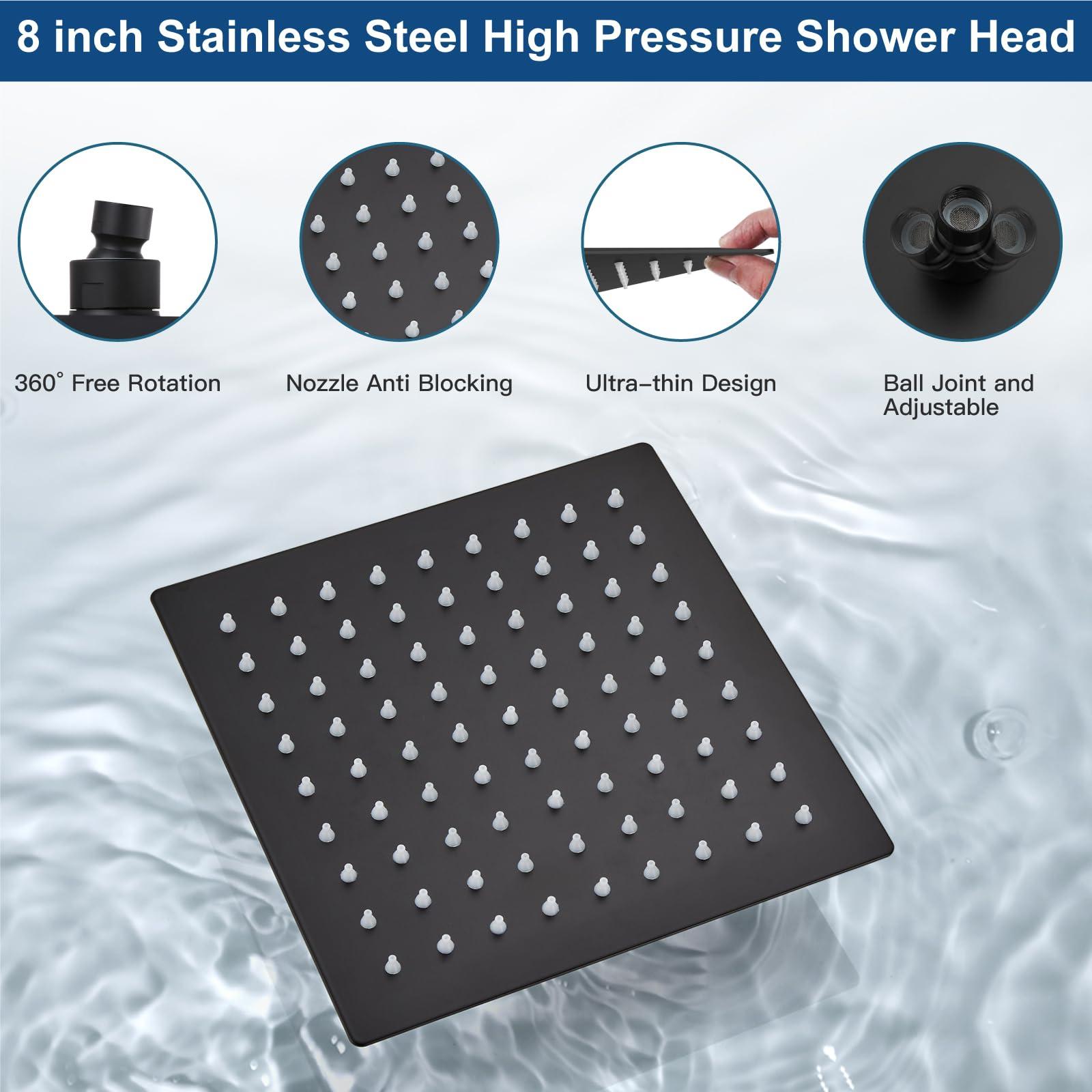 Midanya Rain Shower System Tub Shower Faucet Set Square Rainfall Head with Handheld Sprayer and Waterfall Tub Spout Rough-in Valve Included,8 Inch Matte Black - Image 9