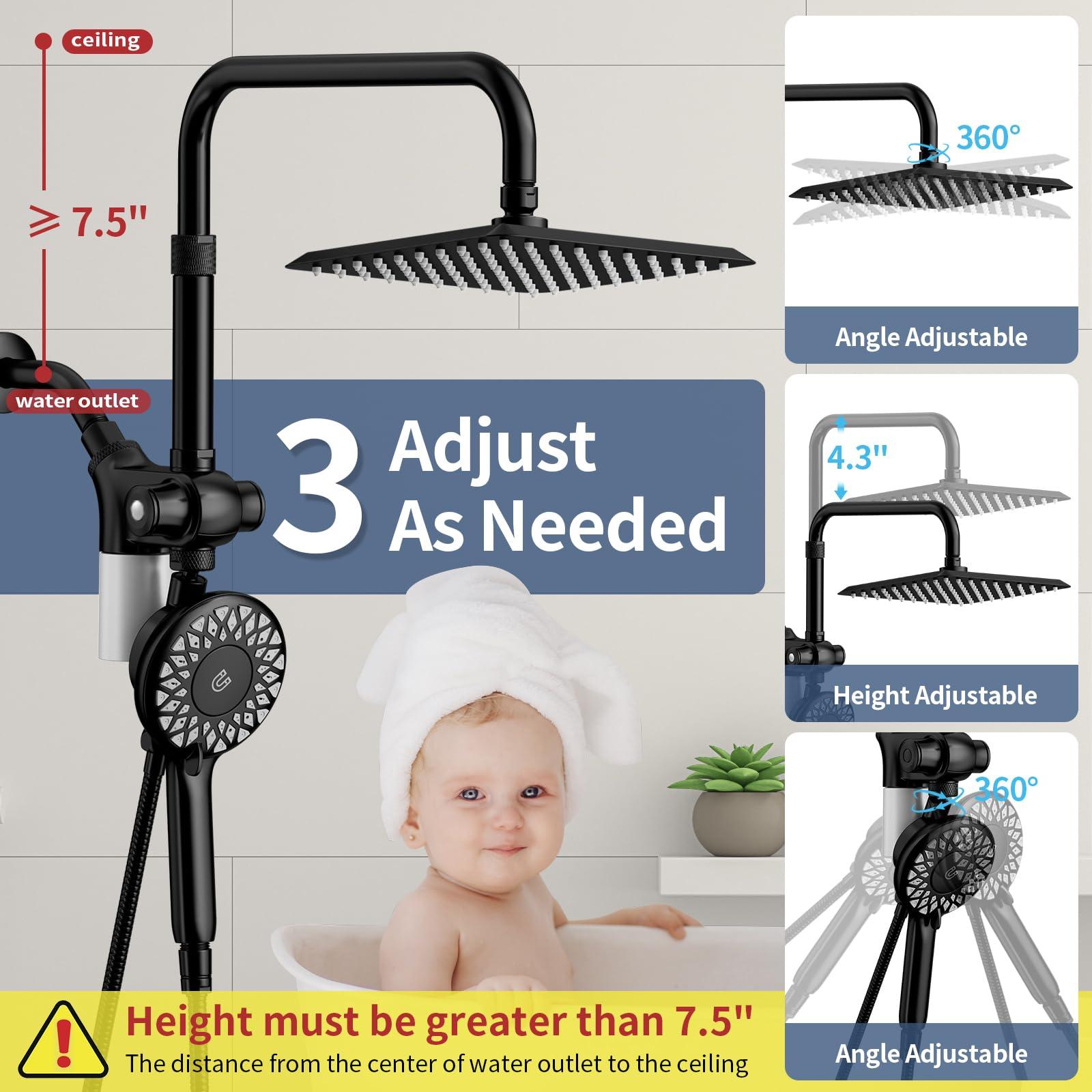 KAIYING Dual Shower Heads with Handheld Spray Combo, Magnetic Filtered Showerhead, Bathroom High Pressure Rainfall Shower Head and Handle Set with Filter for Hard Water, 79" Long Hose (Matte Black) - Image 6