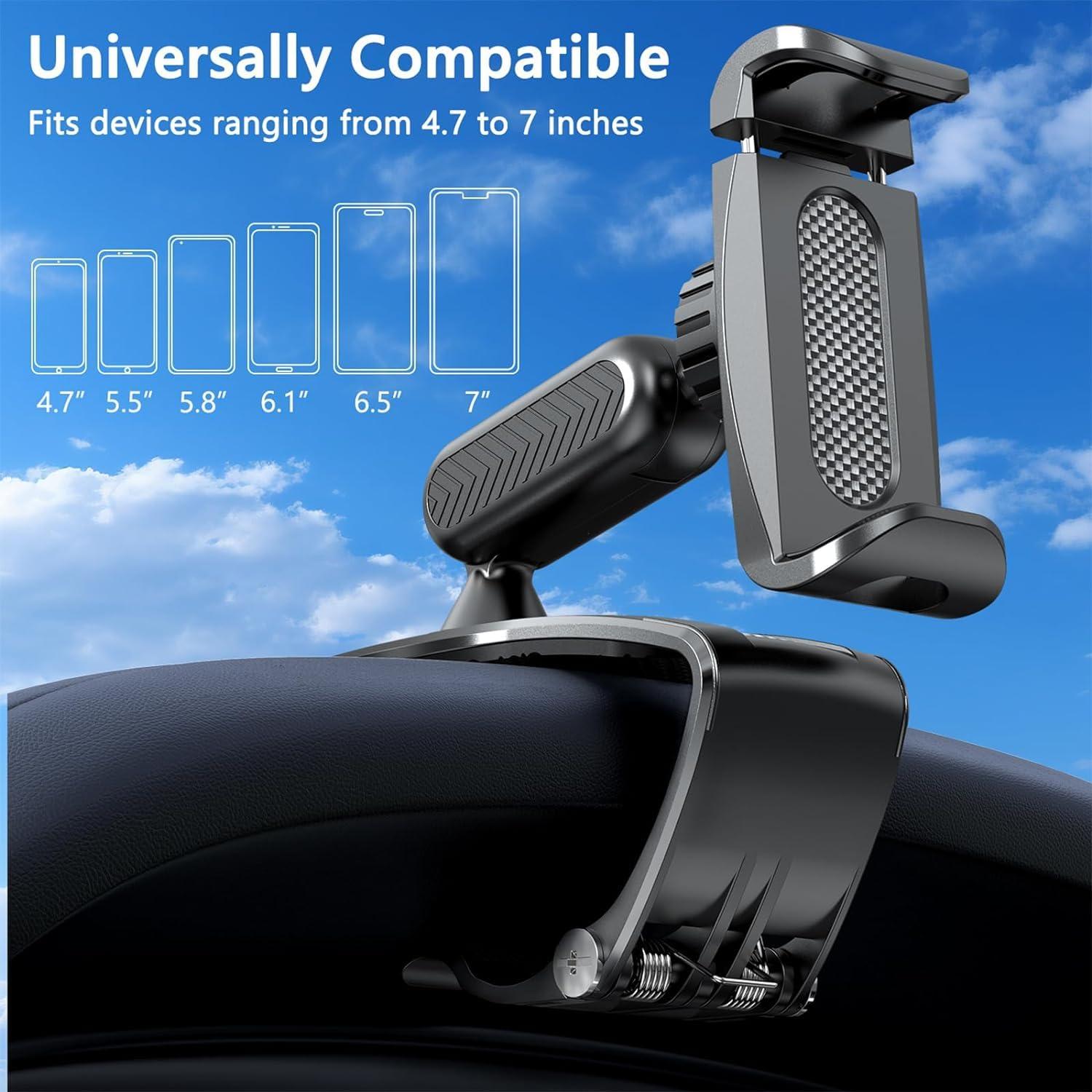 ushemi 【The Safest】 Car Dashboard Phone Clip Holder, 360 Degree Rotation Dash Multifunctional Car Dashboard Mobile Phone Holder Mount Stand Compatible with 4-7 Inch Smartphones - Image 5