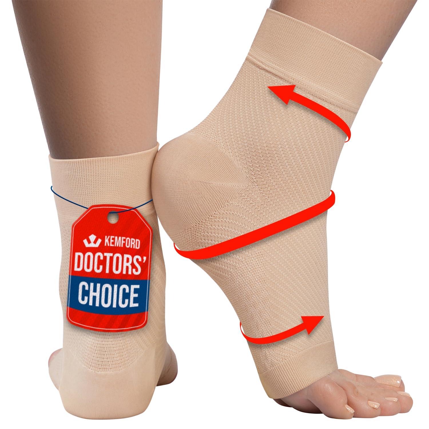 KEMFORD Ankle Compression Sleeve - Plantar Fasciitis Braces - Open Toe Compression Socks for Swelling, Sprain, Neuropathy, Foot Arch Support for Men and Women - 20-30mmhg, L, Beige