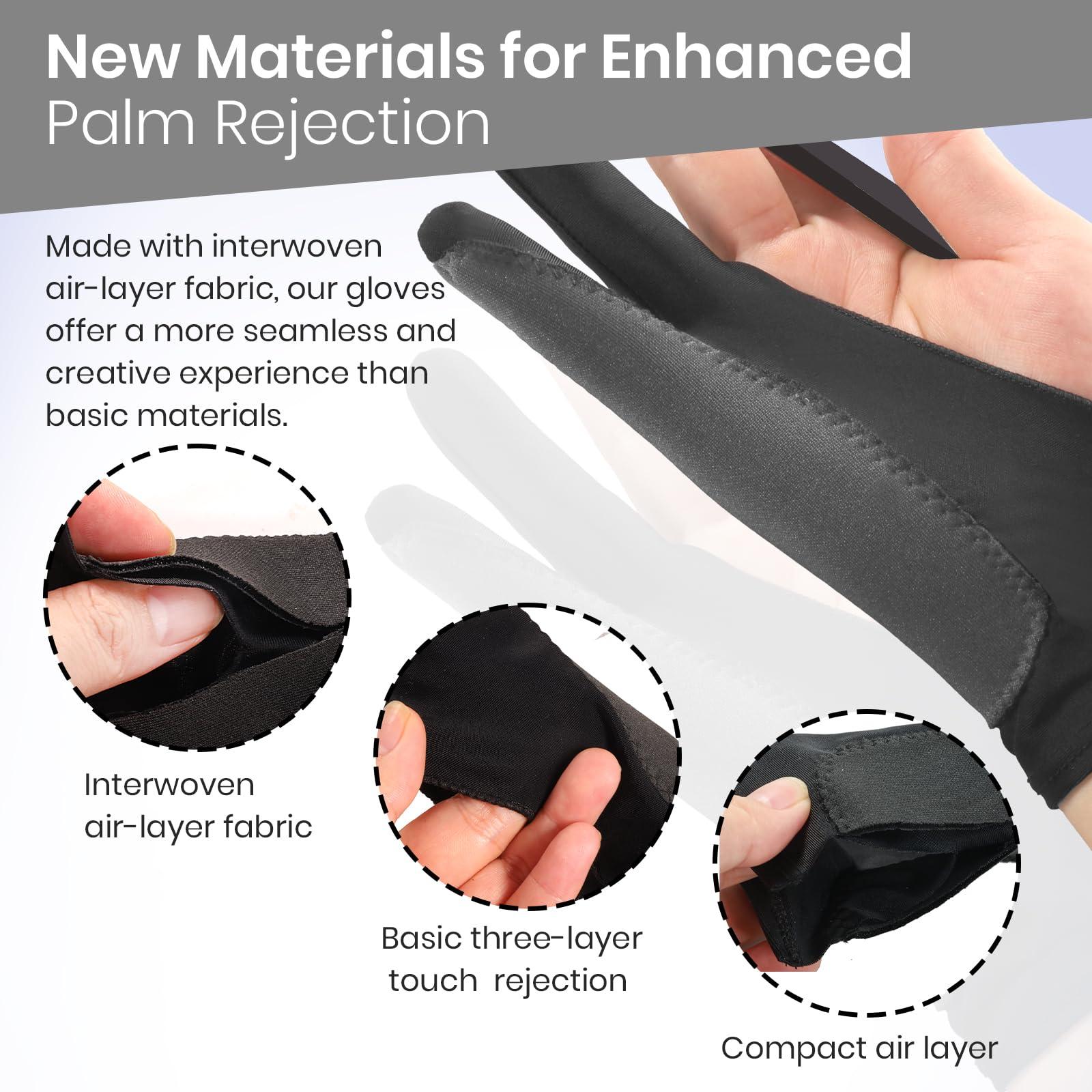 Digital Drawing Glove: 3-Layer Palm Rejection, Two-Finger Artist Glove for Drawing Tablet, iPad, Paper Sketching, Fits Left and Right Hand, Includes Cleaning Cloth(2 Pack,Black,Small) - Image 3