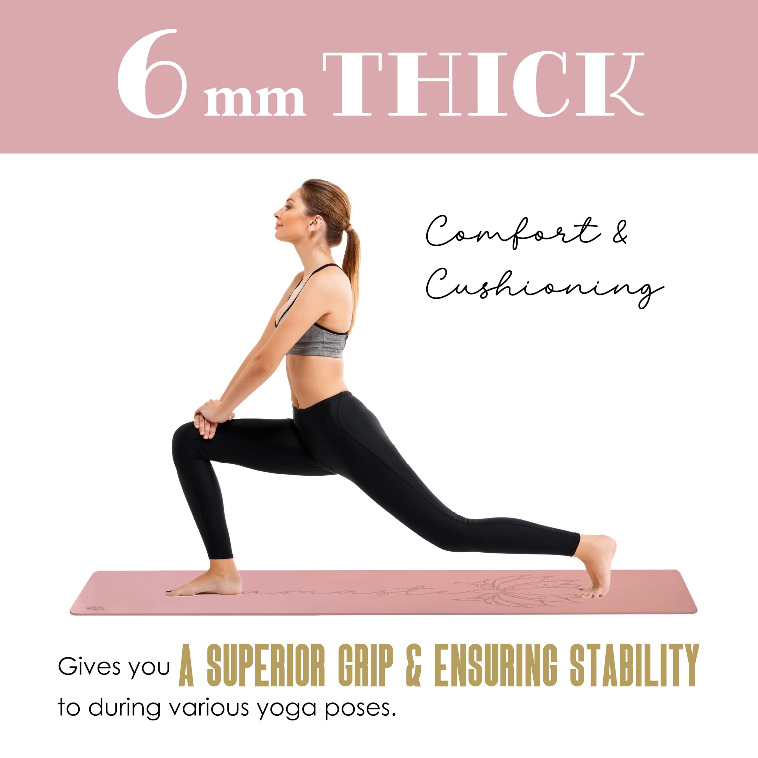 Lotus et Moi Non Slip Yoga Mat 6mm Thick, TPE Yoga Mat with a Carrying Strap, Home Workout, Light Weight Travel Pilates Mat Women, Fitness Gym Mat, Namaste - Image 2