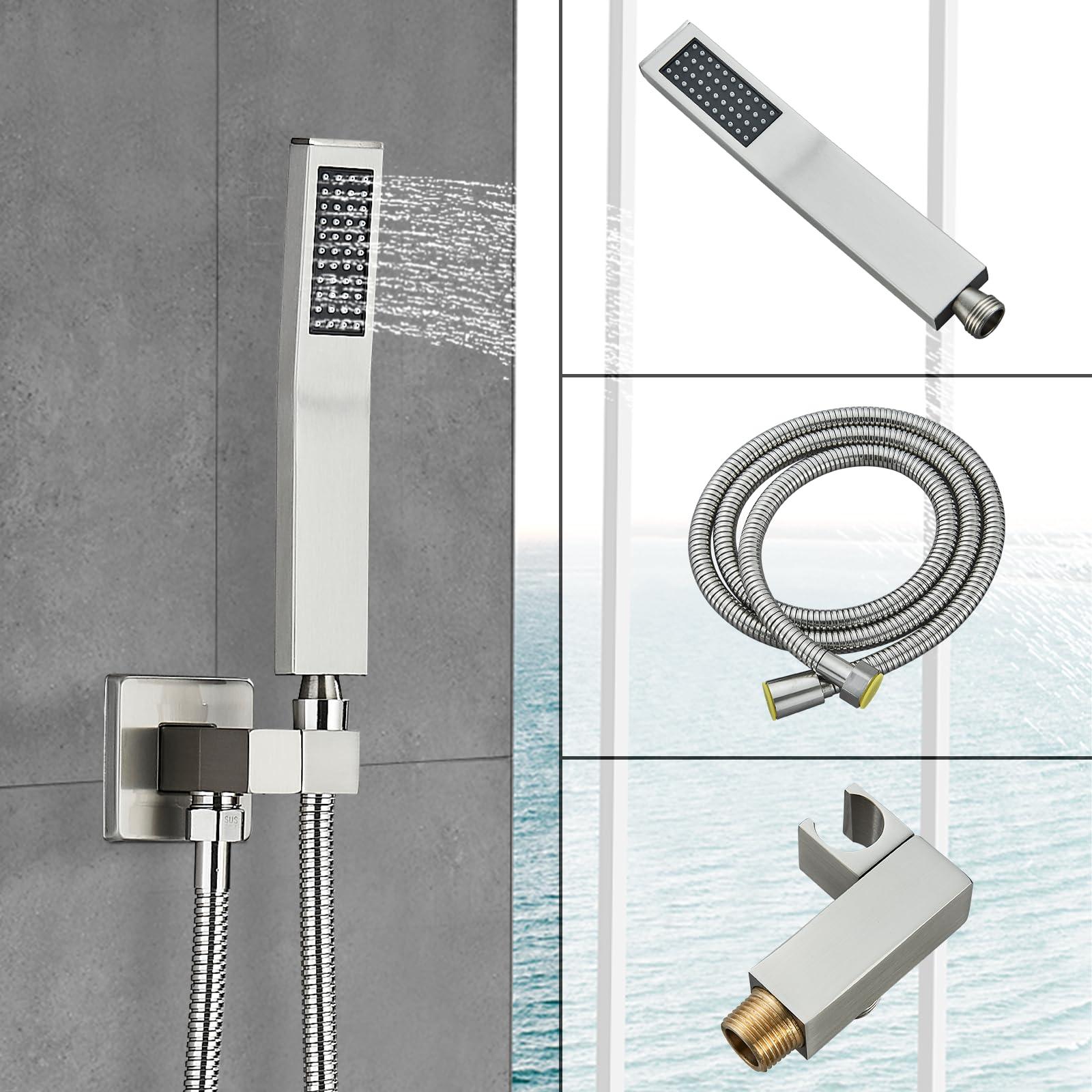 Ackwave Shower Faucet Set Brushed Nickel Shower System with 12 Inches Rain Shower Head and Handheld Sprayer Wall Mounted Shower Fixture Set with Brass Shower Valve - Image 6