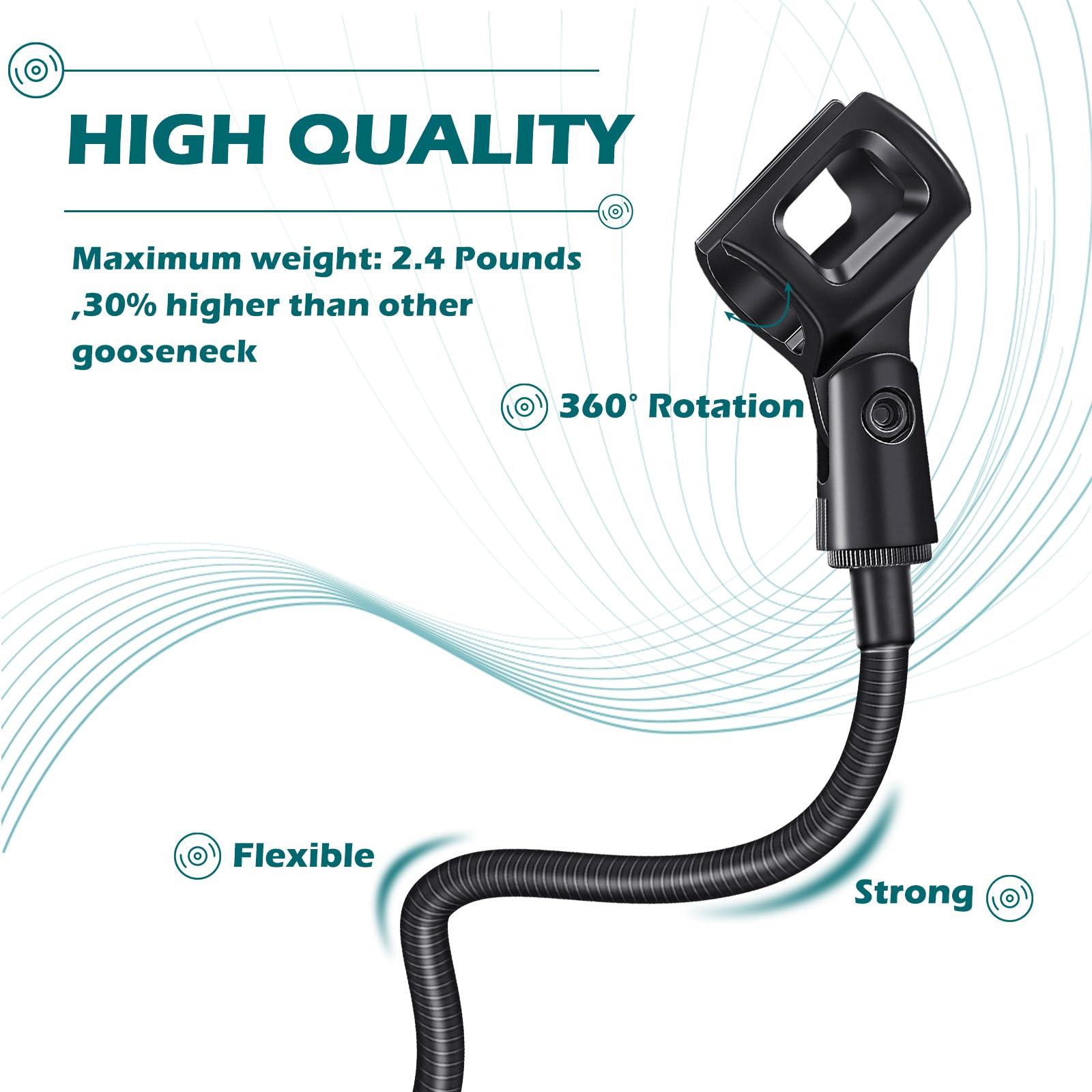 2 Pcs Gooseneck Mic Stand Mic Holder Microphone Stand Mount Adjustable Arm Adapter Podium Microphone Flexible Gooseneck Desktop 3/8 to 5/8 Inch with Clip Desk Clamp Music Recording Equipment - Image 2