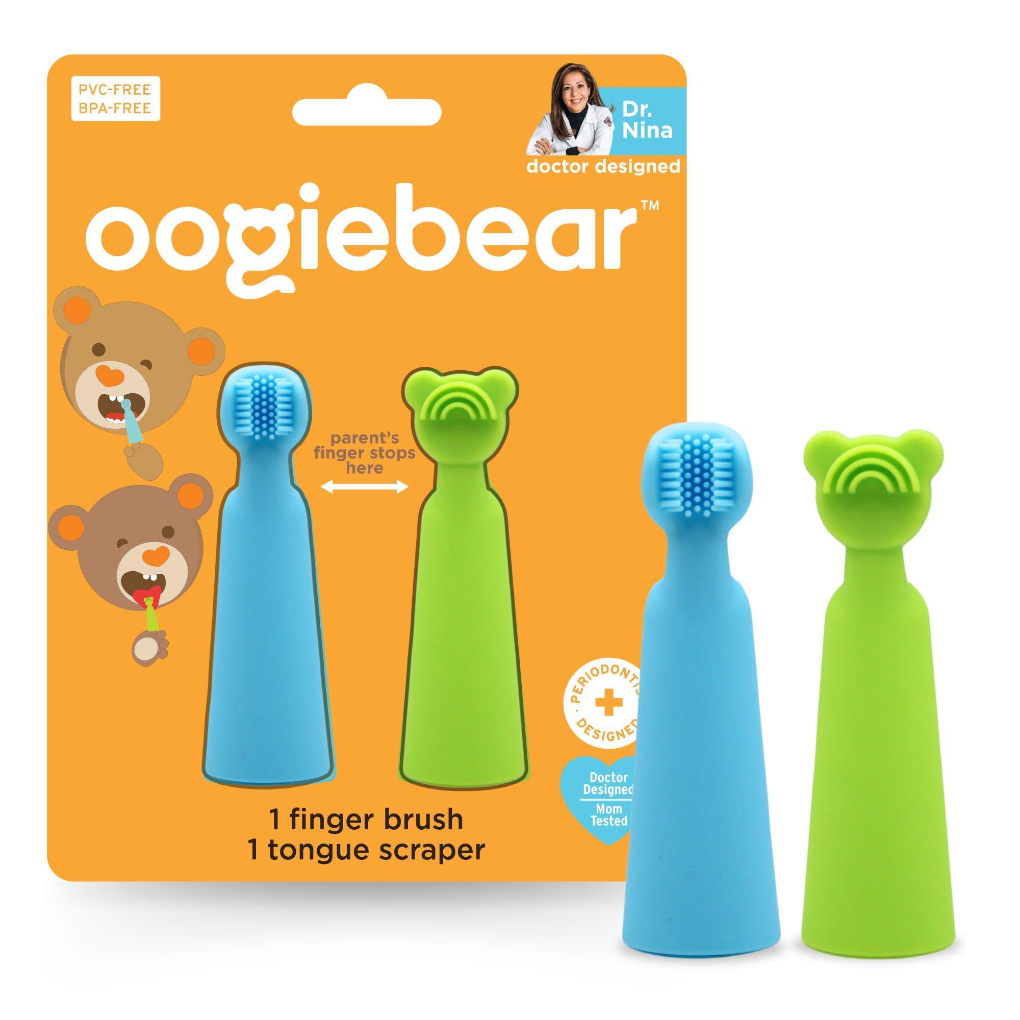 oogiebear Baby Finger Brush & Tongue Scraper - Gentle Oral Care, Soft Silicone, BPA-Free, for Infants & Toddlers