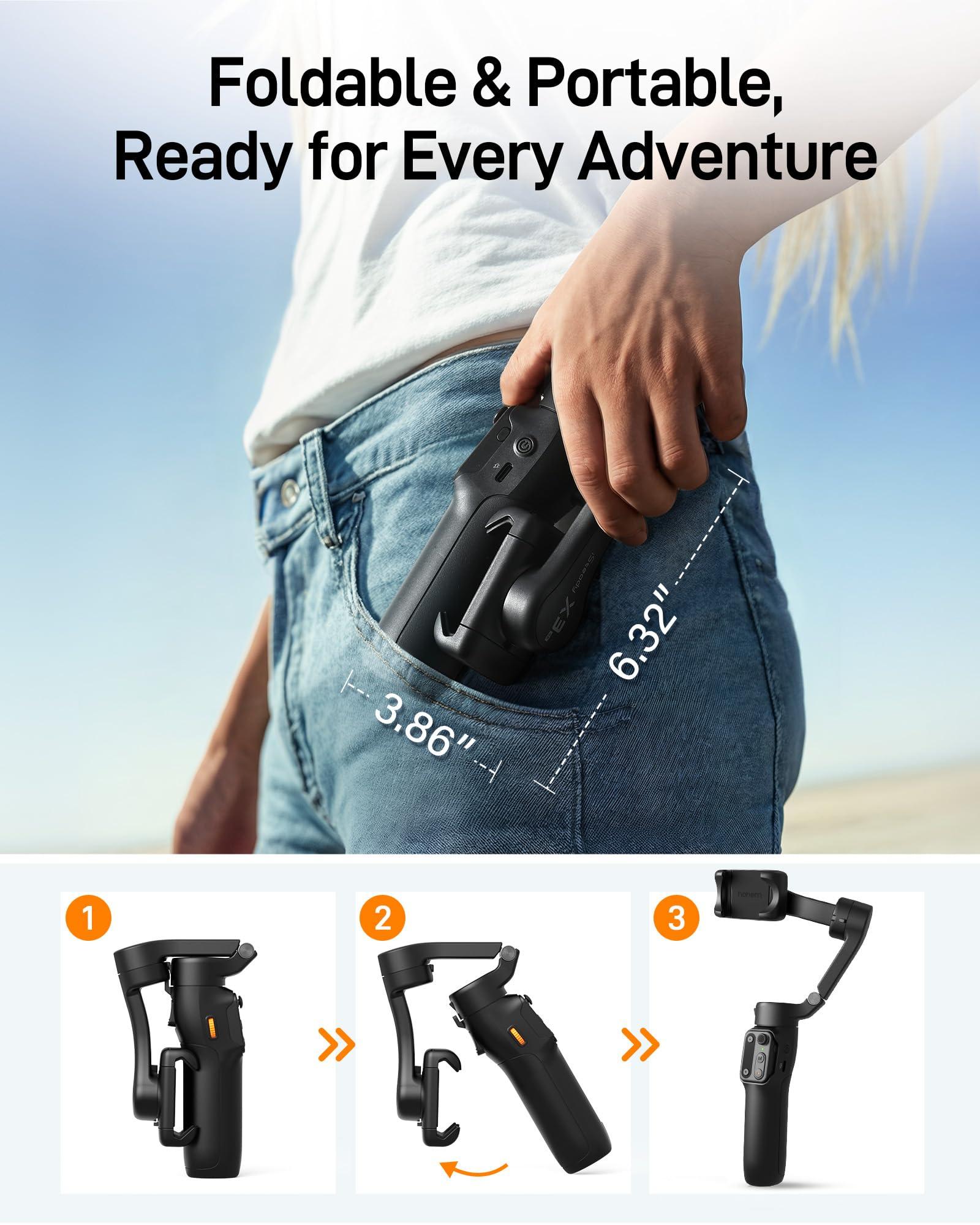 hohem iSteady X3 SE Gimbal Stabilizer for iPhone, Phone Stabilizer with Detachable Remote Control, Portable Foldable 3-Axis Phone Gimbal for Android & iPhone 16 15 Pro Max, Ideal for Travel Vlogging - Image 9