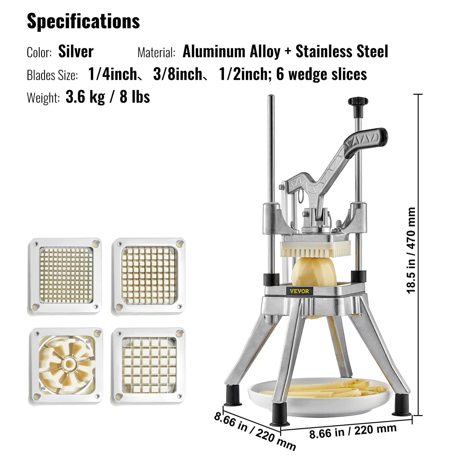VEVOR Commercial Vegetable Chopper w/ 4 Replacement Blades, Stainless Steel French Fry Cutter Potato Dicer & Fruit Slicer for Restaurants & Home Kitchen - Image 3