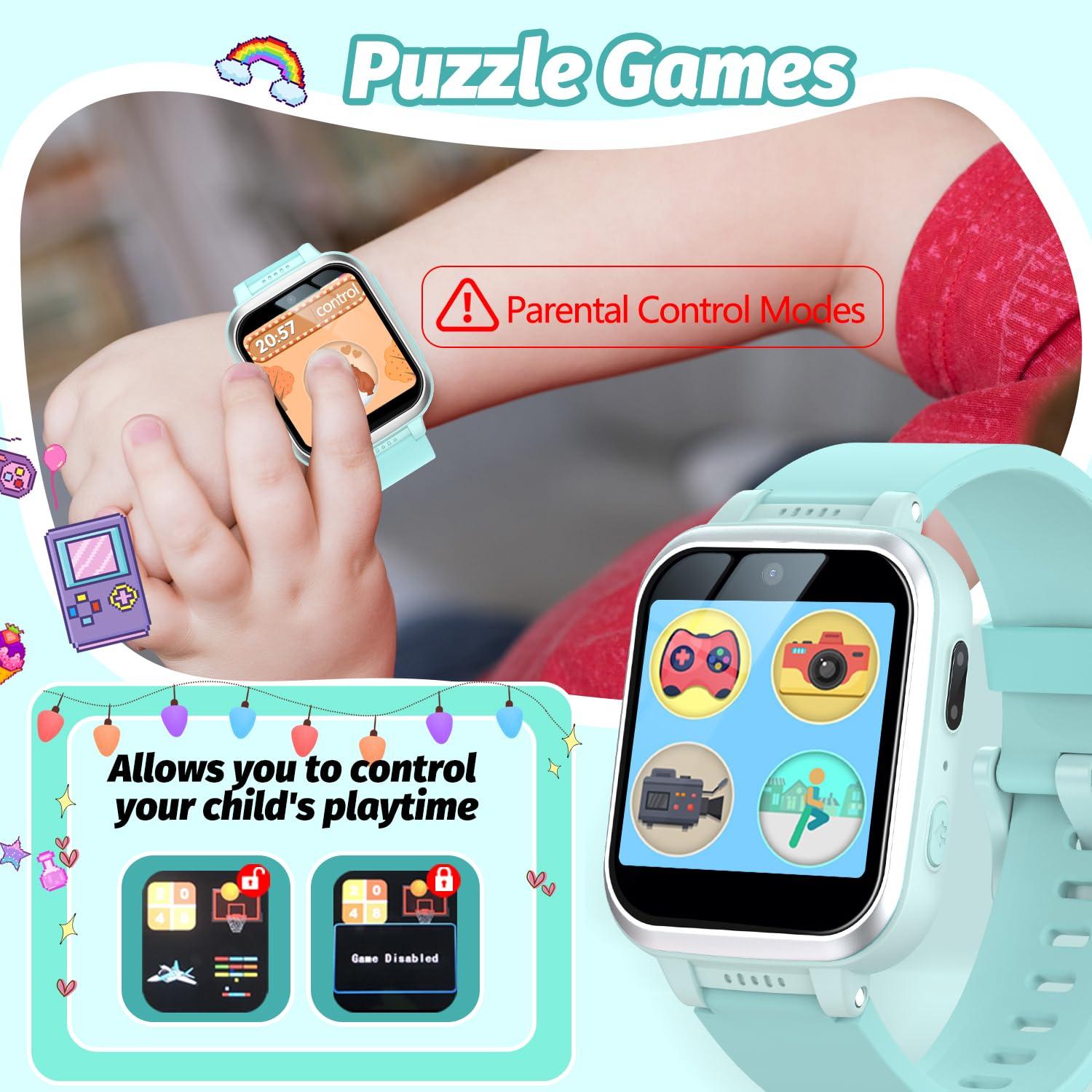 meoonley Kids Smart Watch with Puzzle Games HD Touch Screen Camera Video Music Player Pedometer Alarm Clock Flashlight Fashion Kids Smartwatch Gift for 6-13 Year Old Boys Girls Toys - Image 4