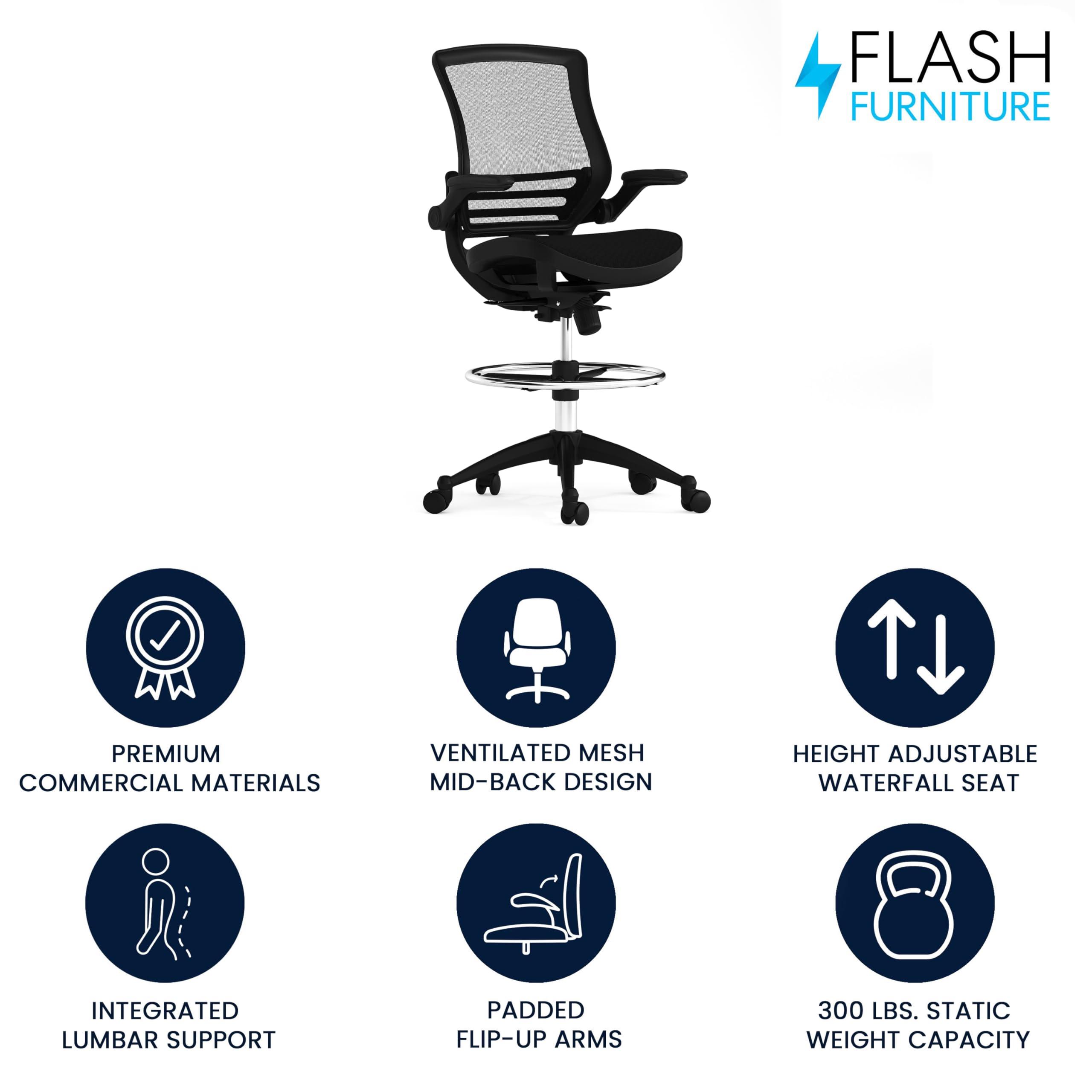 Flash Furniture Waylon Mid-Back Swivel Office Chair with Adjustable Foot Ring and Seat Height, Ergonomic Executive Chair with Armrests, Black - Image 4