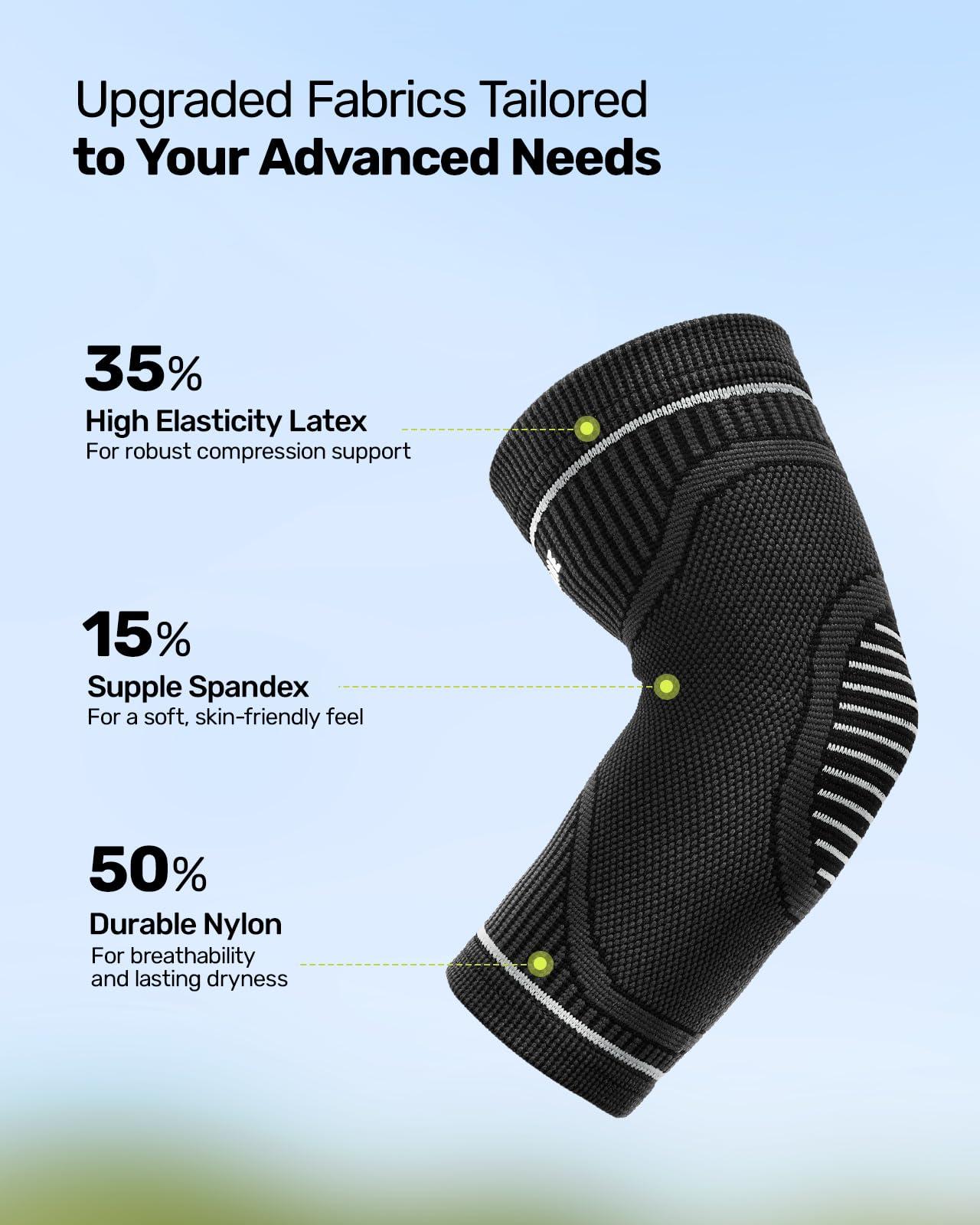 Rakiie Elbow Compression Sleeve 2 Pack, High Elastic Elbow Brace for Tendonitis and Tennis Elbow for Women & Men, Elbow Sleeve for Tennis, Golfer, Badminton, Weightlifting, Black M - Image 7
