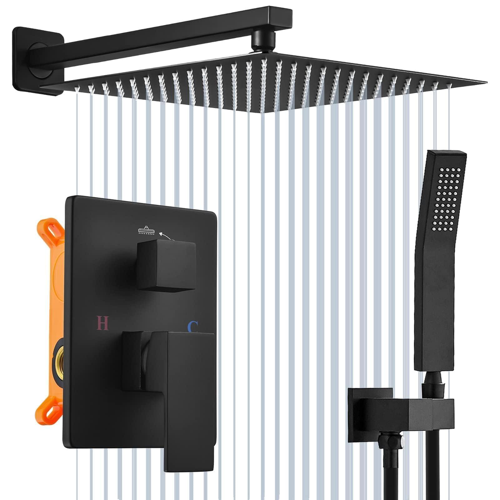Beati Faucet Shower Faucet Set Complete with 10-Inch Rain Shower Head, Handheld Sprayer, Rough-in Valve Included, High-Pressure Wall-Mounted Shower System for Bathroom, Matte Black