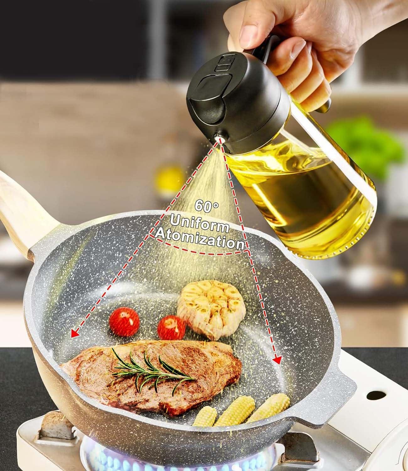 Arsatbs Oil Sprayer for Cooking 2 in 1 Olive Dispenser Bottle 16oz/470ml Kitchen Gadgets for Air Fryer, Salad, BBQ - Glass Mister Spray -Transparent Black - Image 2