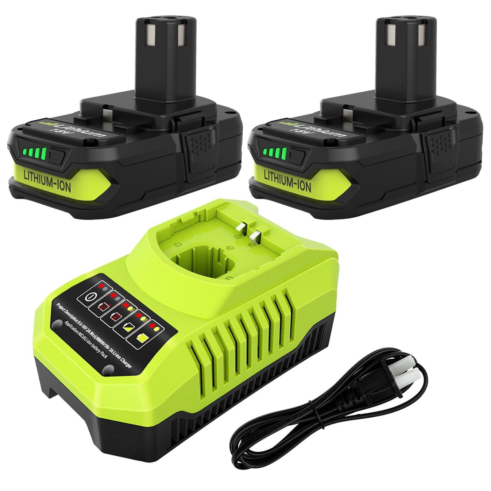 2 Packs 3600mAh P102 Battery and P117 Charger Replacement for Ryobi 18V Battery and Charger Combo Compatible with Ryobi 18 Volt Battery Lithium ion P103 P104 P105 P107 P108 P109 P122 P189 P197