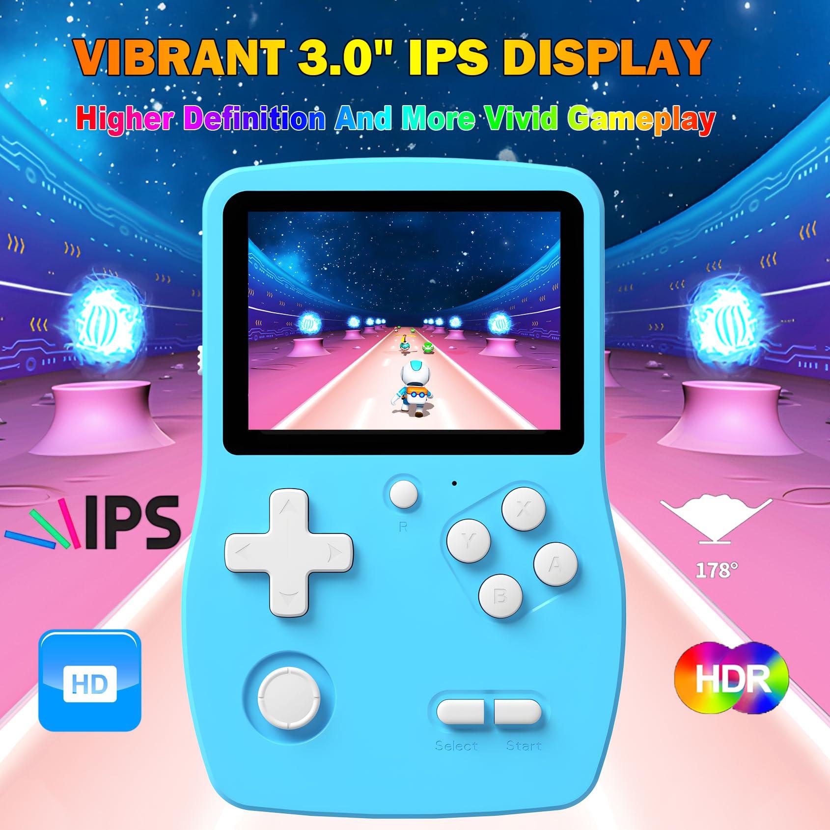 32 Bit Handheld Games for Kids Preloaded 139 Video Games, Portable Video Gaming Player with 3.0" IPS Screen and Rechargeable Battery, Mini Travel Games Electronic Gifts Toys for Boys Girls, Blue - Image 3