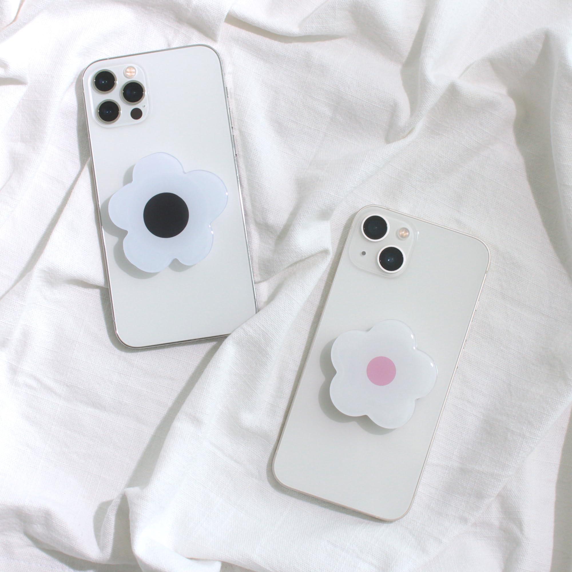 OnTheGrip Cute Solid Color Daisy Flower Design Collapsible Mobile Phone Grip Stand Holder for Smartphone Tablet Cell Phone Accessory (White Pink) - Image 3