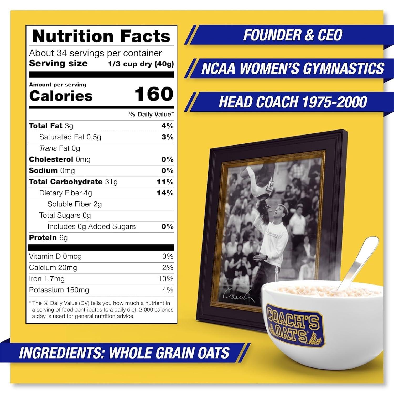 Coach's Oats Whole Grain Oatmeal 3 lbs (48 oz) | Quick-Cooking, Steel Cut Texture and Heart-Healthy | Enjoy the Perfect Start to Your Day - Image 2