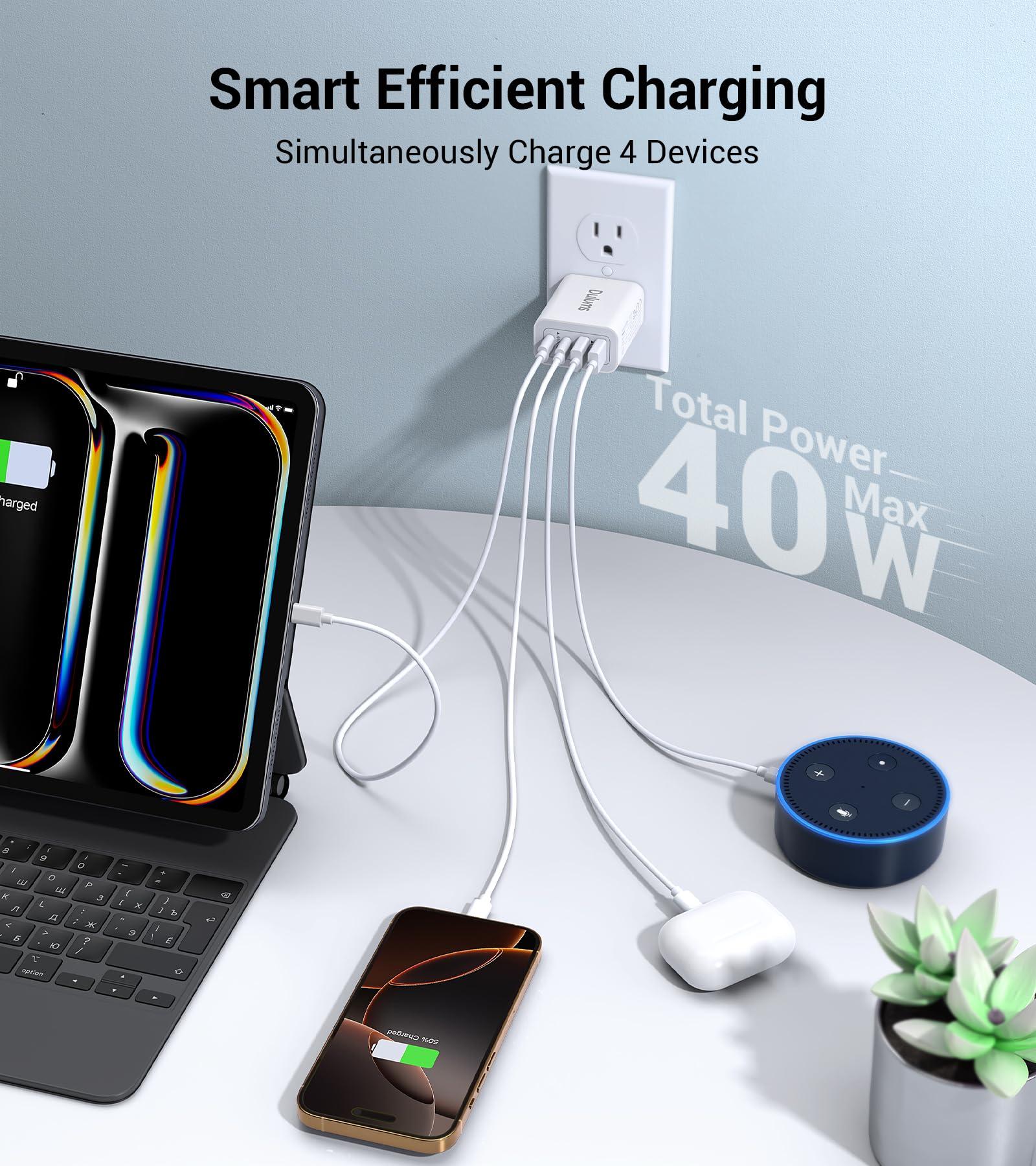 40W USB C Charger Cube, 2-Pack Wall Plug Fast Charging Block, 4-Port PD+QC Power Adapter Multiport Brick Type C Box for iPhone 16/15/14/13/12/11/Pro Max/XS/XR/8/7, Tablets, Cellphones - Image 2