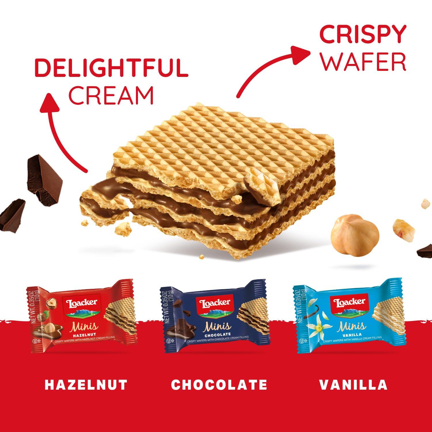Loacker Minis Wafer Variety Pack - 30% Less Sugar - Premium Assorted Cream Filled Wafer Cookies - Mix of Hazelnut, Chocolate and Vanilla Crispy Wafers - NON-GMO - Sustainably Sourced Ingredients - 10g/0.35oz, 40 Individually Wrapped Snack Packs (mix) - Image 5