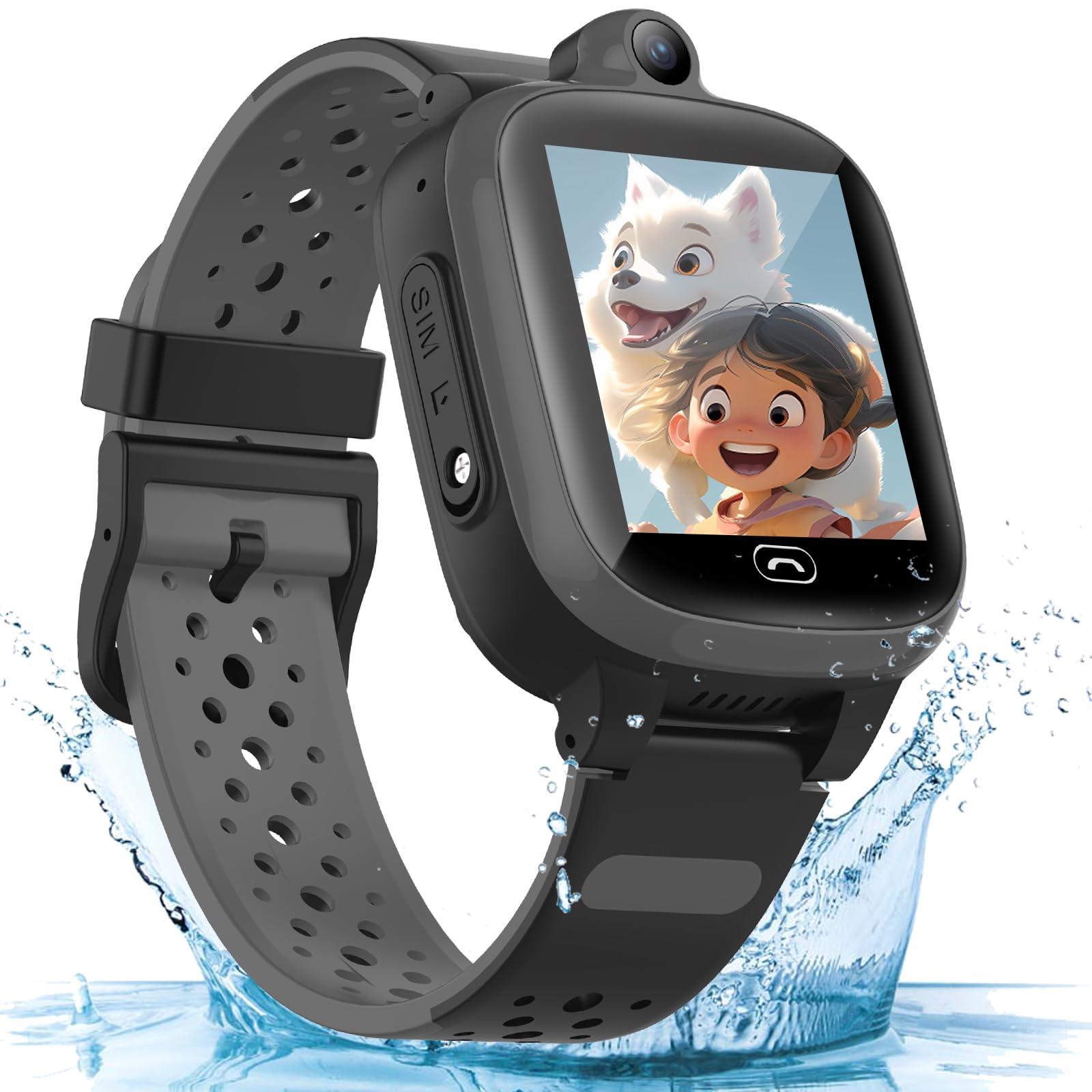Kids Elderly 4G GPS Smart Watch Global Version Waterproof Real-Time Tracking Phone Video Call and Text SOS Emergency Alarm Voice Message Camera Geo-Fence Pedometer Anti-Lost GPS Tracker Birthday
