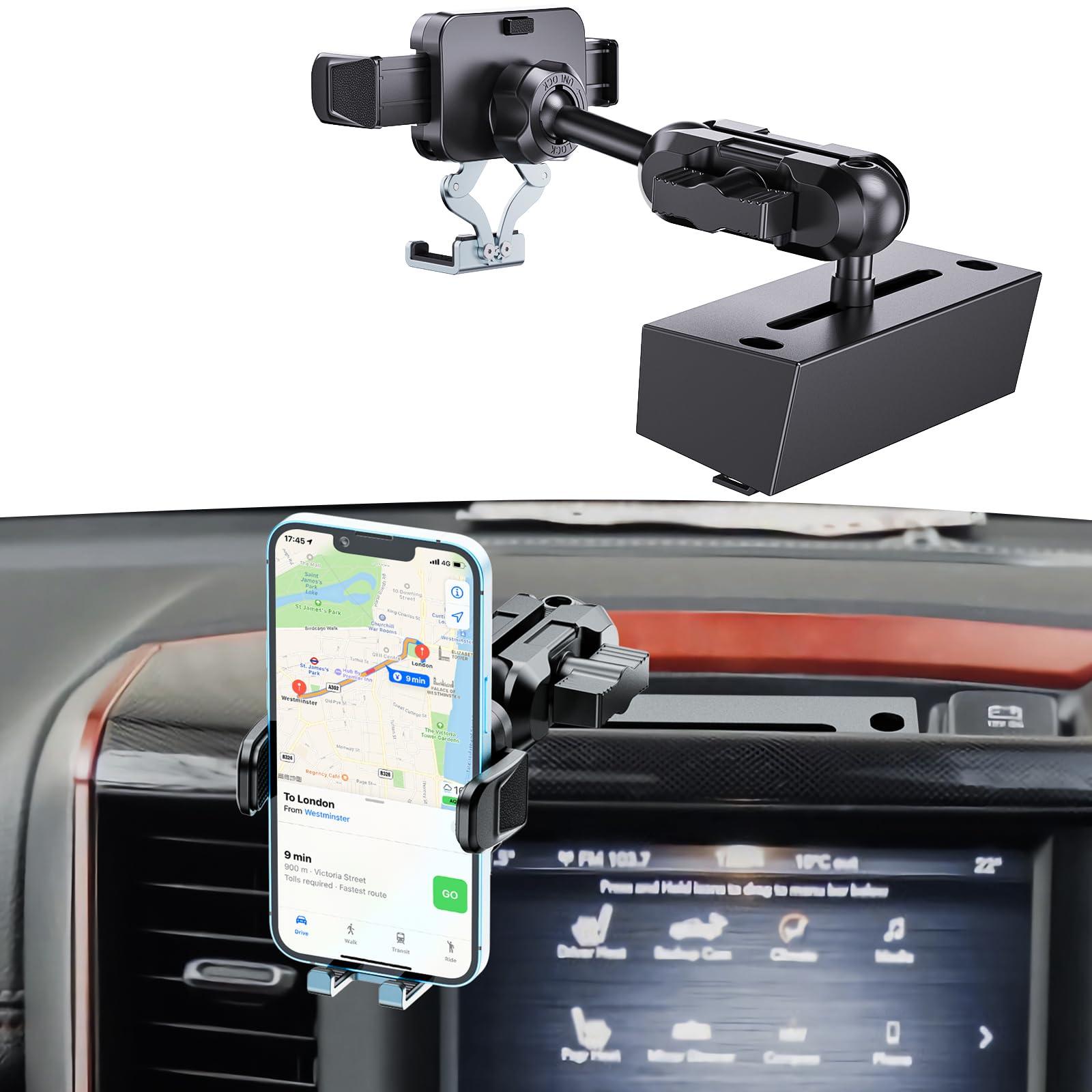 Kaishengyuan Upgraded Metal Phone Mount for Ram Truck 2019+, Dash Mount Cell Phone Holder Compatible with Dodge RAM 1500/2500/3500 & TRX, 360° Adjustable Adapter Phone Stand Fit for Most Smartphones