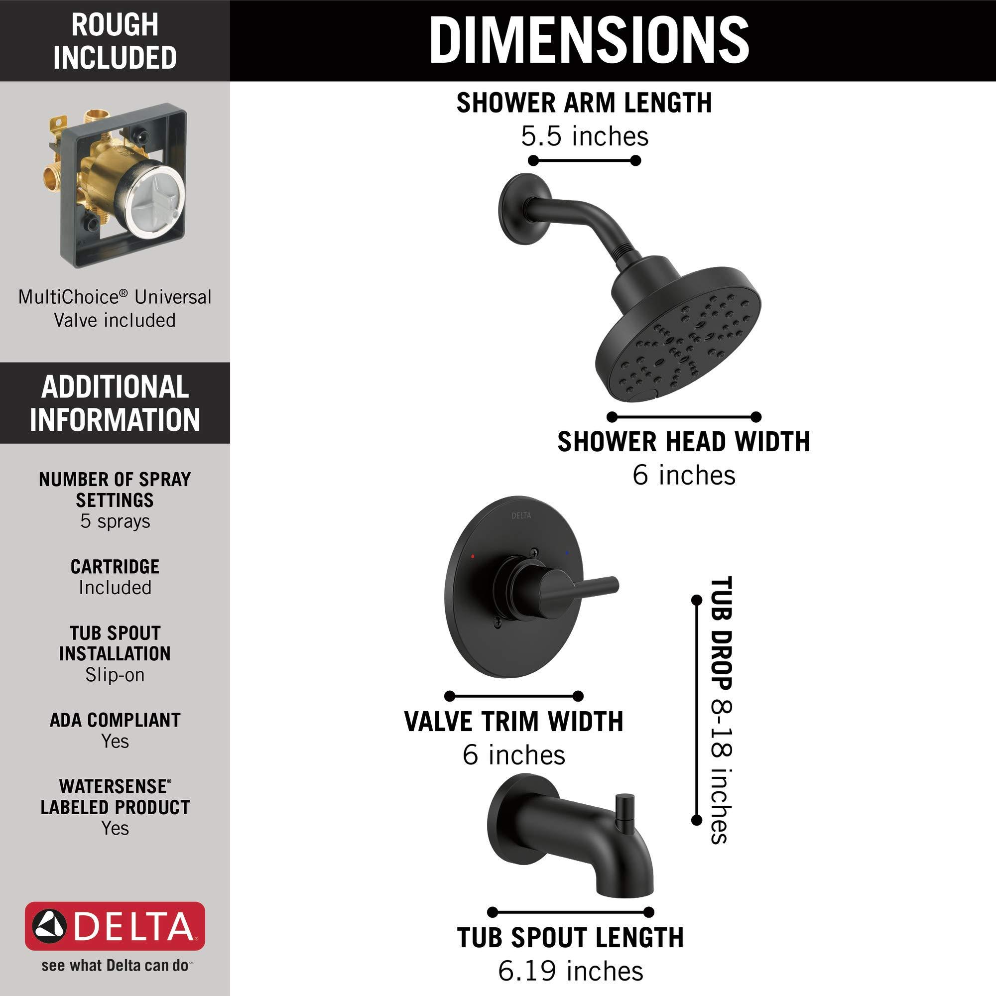 Delta Faucet Nicoli 14 Series Single-Handle Tub and Shower Trim Kit, Shower Faucet with 5-Spray H2Okinetic Shower Head, Matte Black 144749-BL (Shower Valve Included) - Image 4