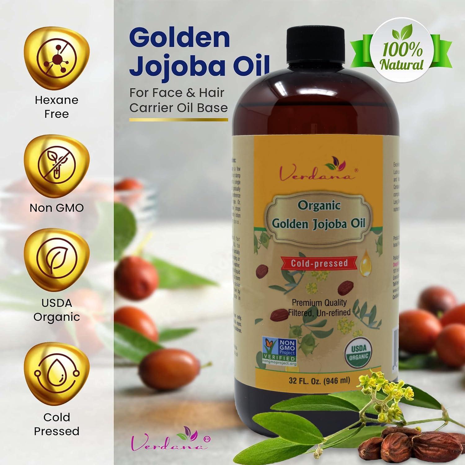 Verdana Organic USDA Certified Organic Golden Jojoba Oil, Cold Pressed, Unrefined, 32 Fl Oz Bulk size - Deepthi Organics - Image 2