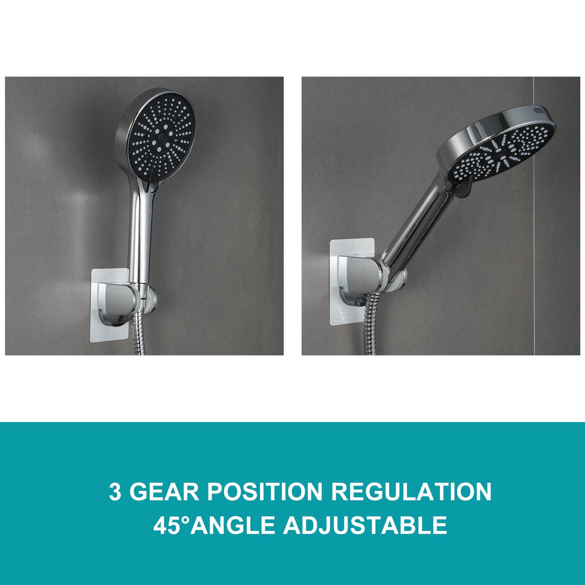 GwernKB Shower Head Holder Strong Adhesive No Drilling Wall Mount Adjustable Handheld Showerhead Bracket for RV Kids Bathroom Shower,Fix Firmly and Use Conveniently (Silver, 1) - Image 6