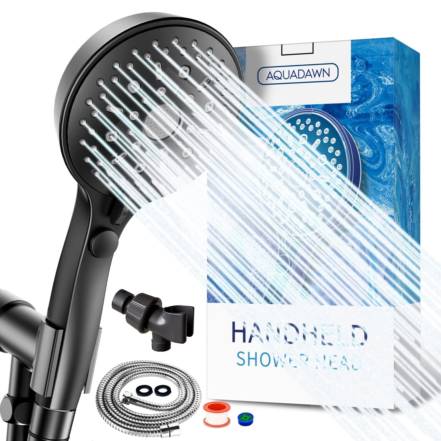 High Pressure Handheld Shower Head 11 Spray Settings, 4.85 inch Pause Switch Water Saving Shower Head, Removable High Flow Bathroom Showerhead with Long Hose and Adjustable Bracket (Matte Black)