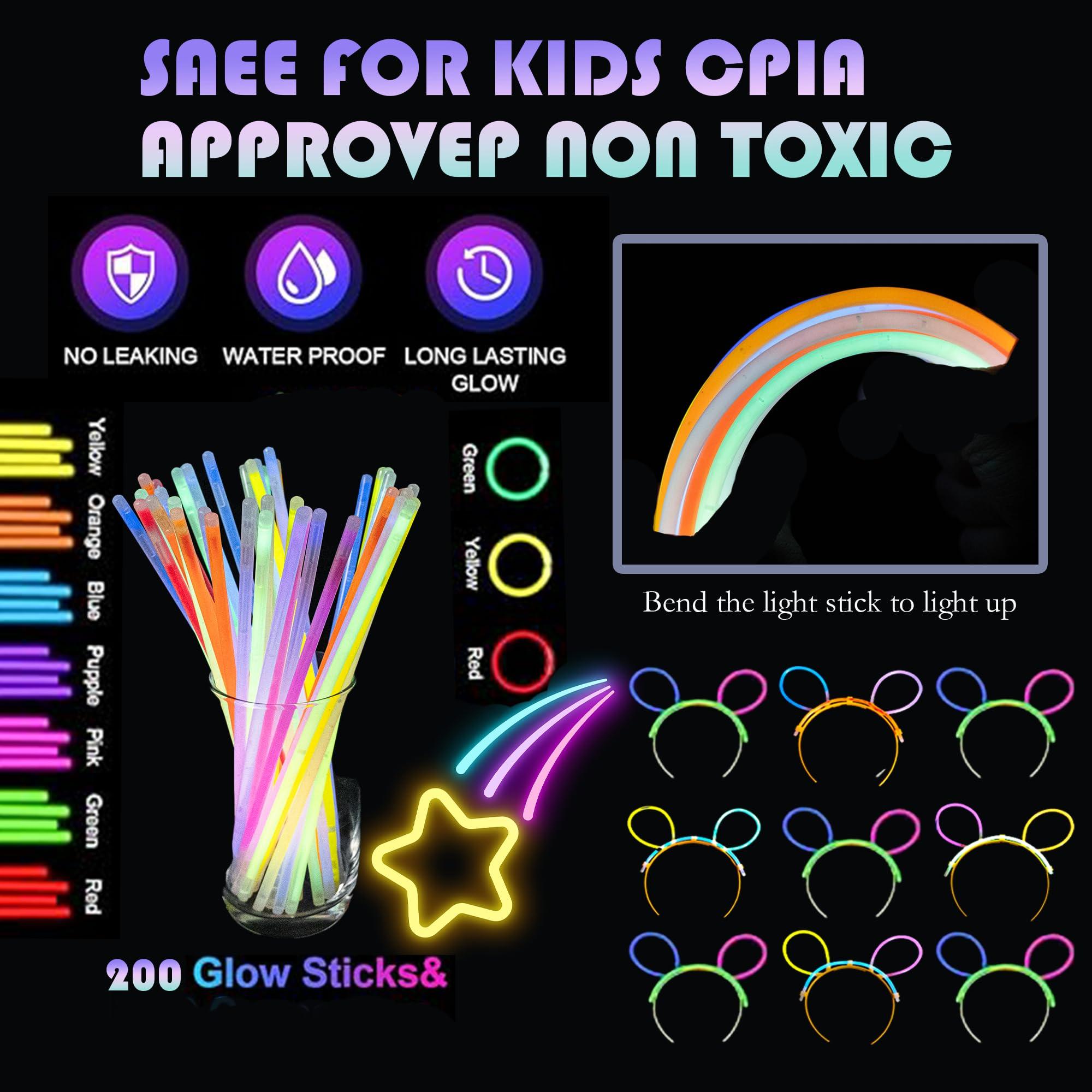 272 PCs Glow Party Supplies, 24 Foam Glow Sticks, 24 LED Glasses and 200 Glow Sticks ＆ Bracelets, 12 Glow sticks headband 12 Fiber Optic Hair Light，Glow Neon Party Favors for Wedding, Concert, Raves - Image 4