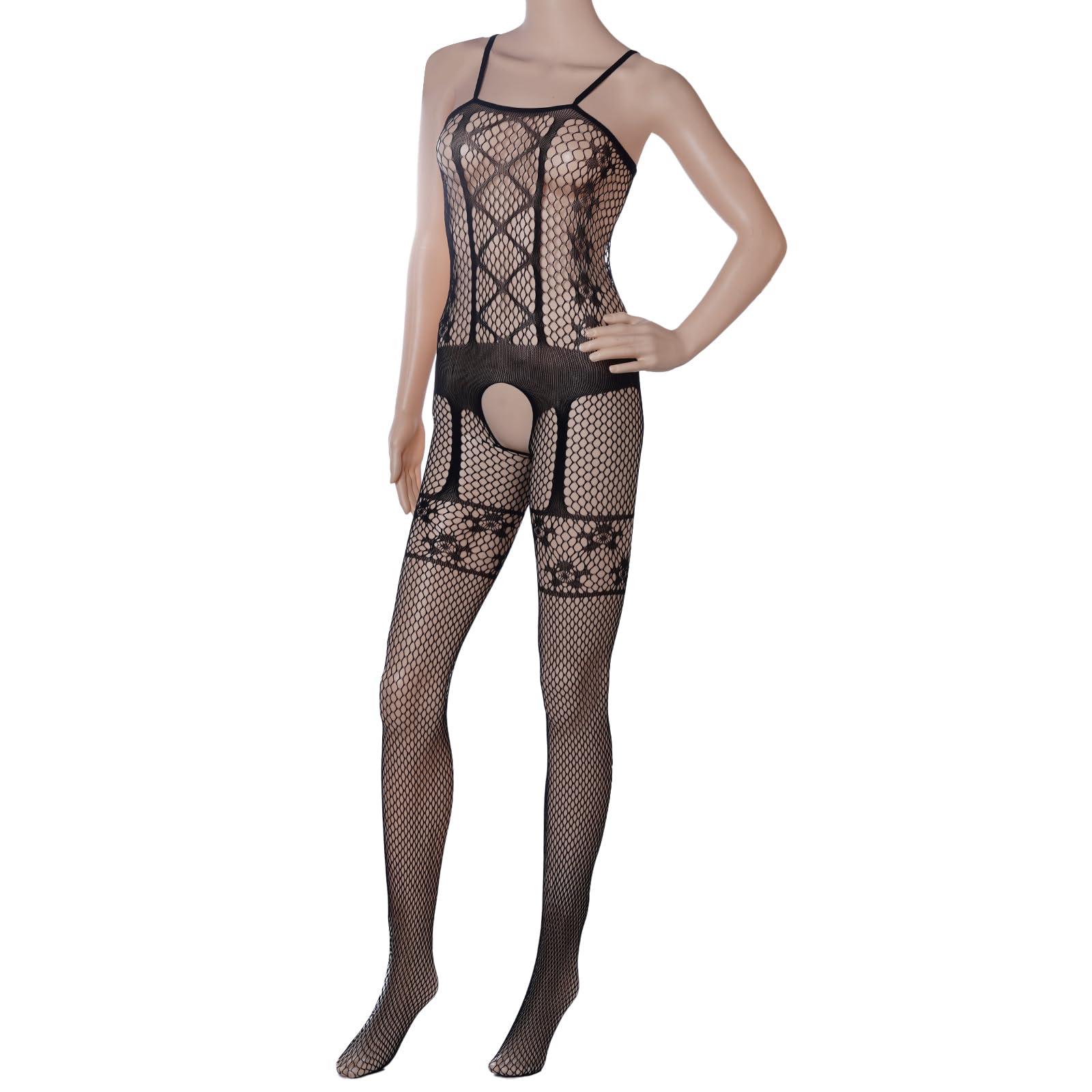 Fengek 3 Packs Women Fishnet Bodysuits, Stockings Sleepwear Lingerie for Couple Dating Nightwear, Black - Image 4