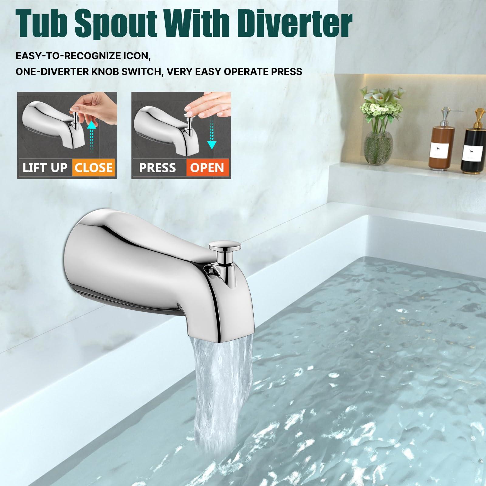 Heyalan Bathtub Shower Faucet Set,6 Inch Square Shower Trim Kit Single Handle Shower System,Showerhead and Handle Set Male Thread Pressure Balance Valve,With Tub Spout,Polished Chrome - Image 6