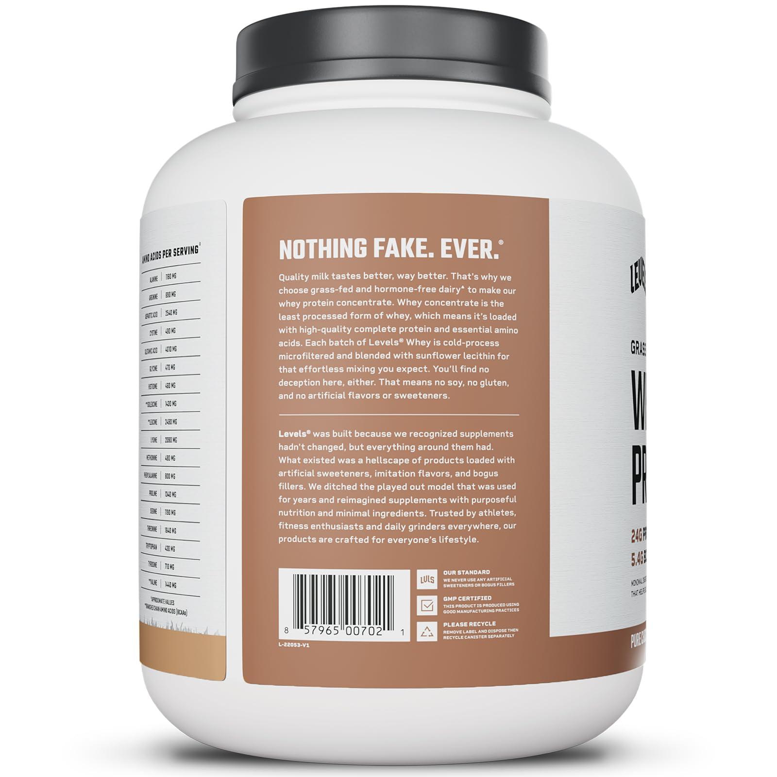 Levels Grass Fed Whey Protein Powder, No Artificials, 24G of Protein, Pure Chocolate, 5LB - Image 8