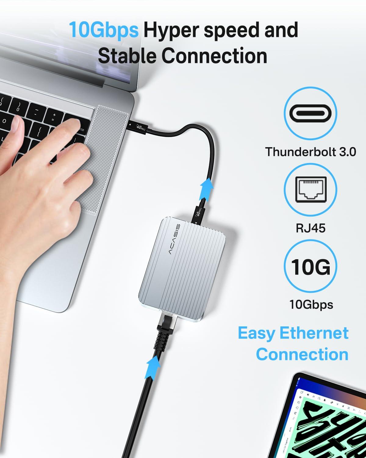 ACASIS 10Gb Ethernet Adapter, High-Speed RJ45 Network Connections Compatible with Thunderbolt 3/4 or USB4 Ports, 10gbe USB C Ethernet Adapter Supports 10/5/2.5/1Gbps 100Mb/s Base-T for Mac/Win - Image 3