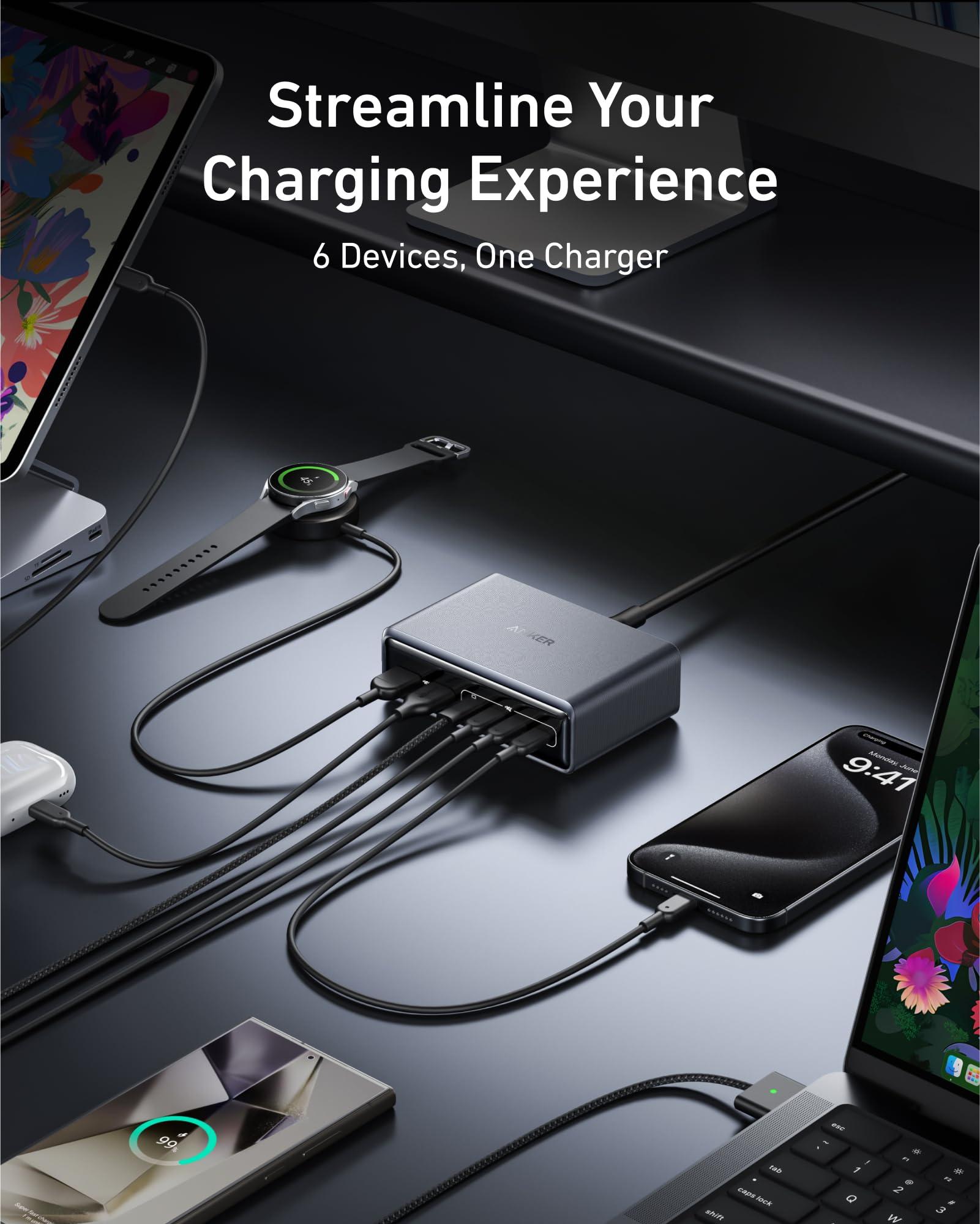 Anker Prime Charger, 200W 6-Port GaN Charging Station, USB-C PD Fast Charging Desktop Charger, Compatible with iPhone, Samsung, MacBook, Dell and More - Image 4