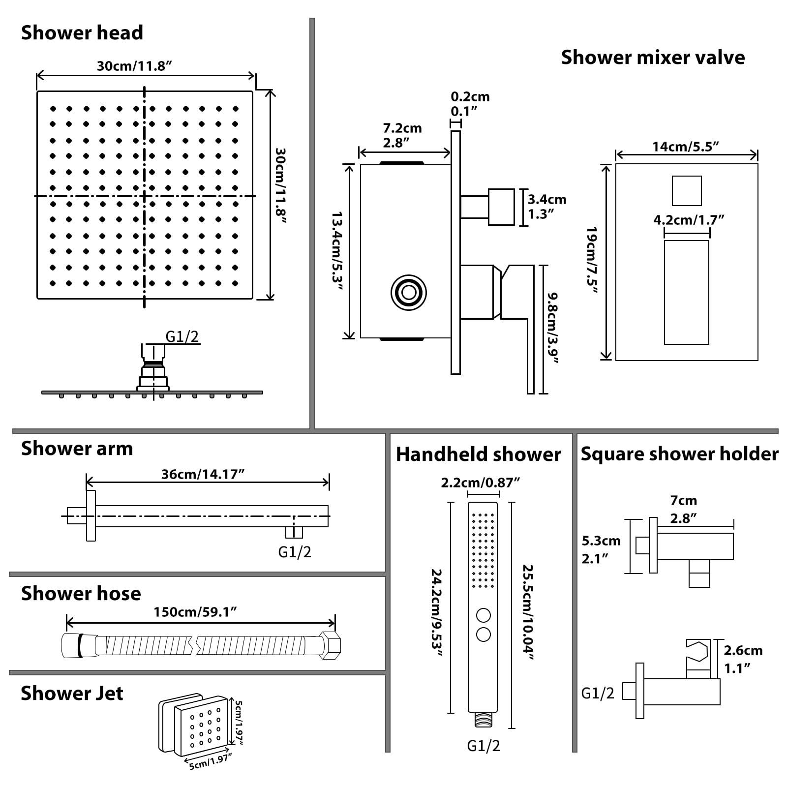 RUMOSE Rainfall Shower System with 4 Full Body Jet 4 Mode Shower Faucet Set with 12 Inch Rain Shower Head and 2 in 1 Handheld Spray, Matte Black Brass Shower Jet Shower Fixtures, Wall Mounted - Image 3