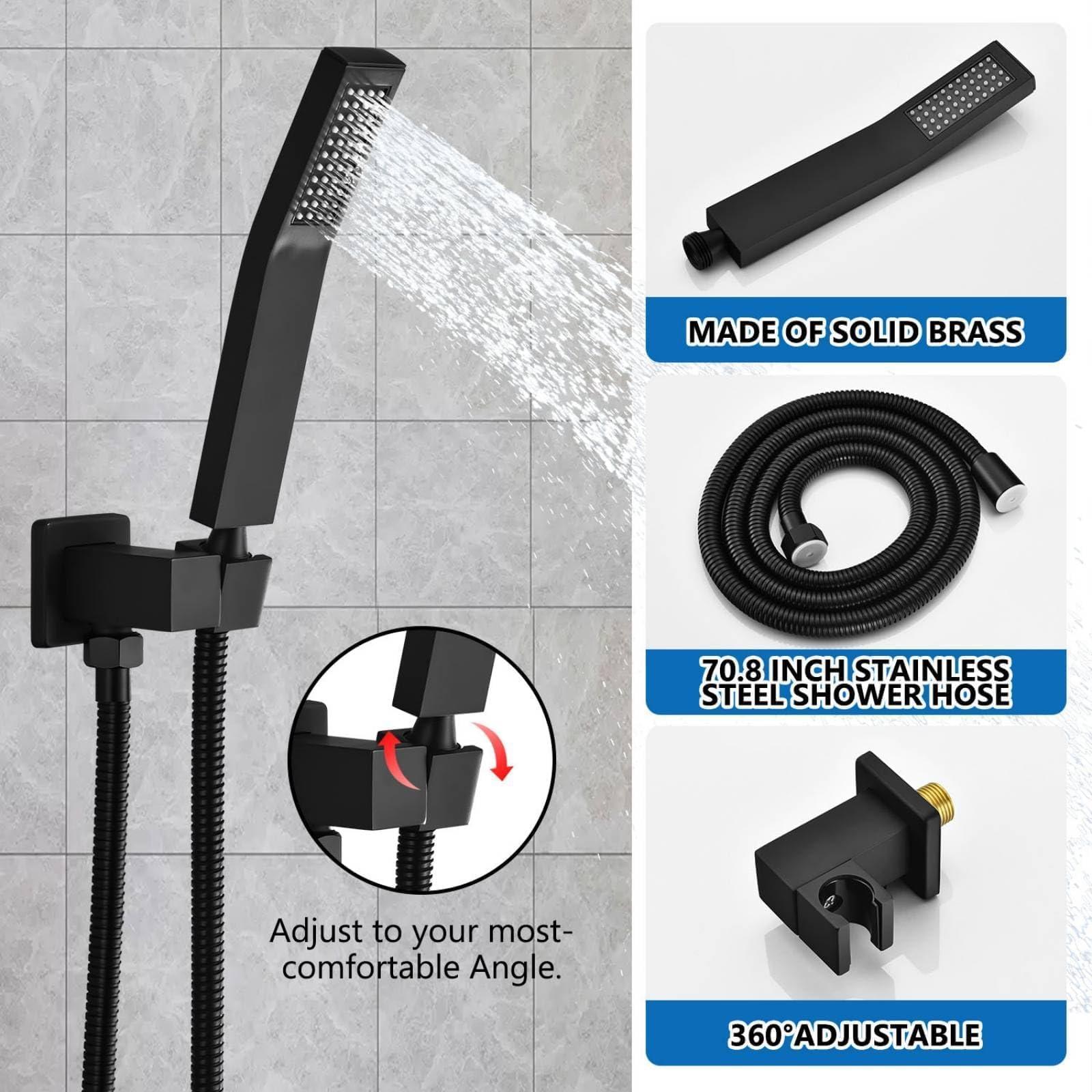 Beati Faucet Shower Faucet Set Complete with 10-Inch Rain Shower Head, Handheld Sprayer, Rough-in Valve Included, High-Pressure Wall-Mounted Shower System for Bathroom, Matte Black - Image 5