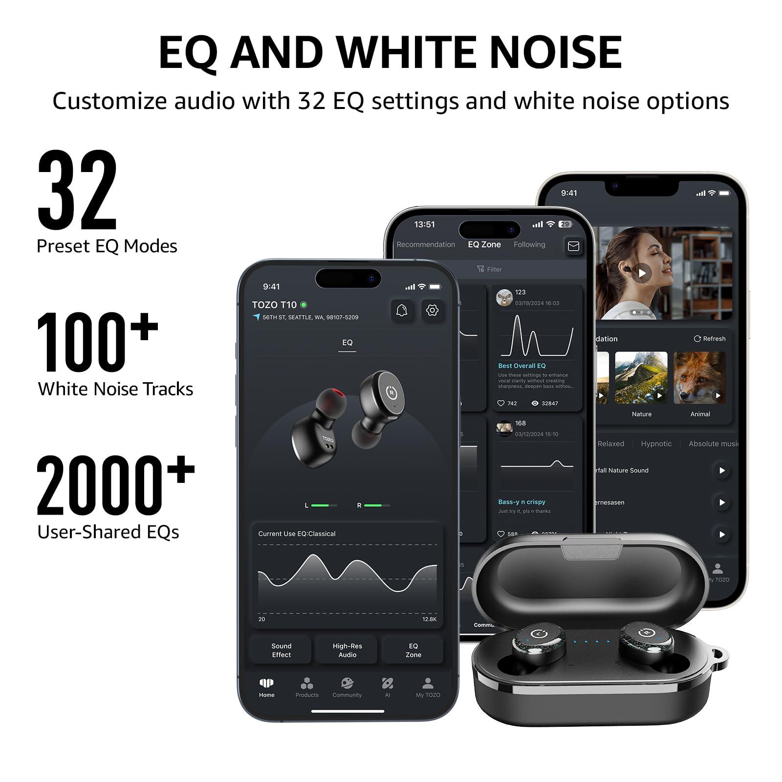 TOZO T10 True Wireless Bluetooth 5.3 Earbuds, 45H Playtime, Wireless Charging Case, IPX8 Waterproof Stereo Headphones in Ear Built in Mic Headset Premium Sound with Deep Bass, 32 Preset EQs via APP - Image 4