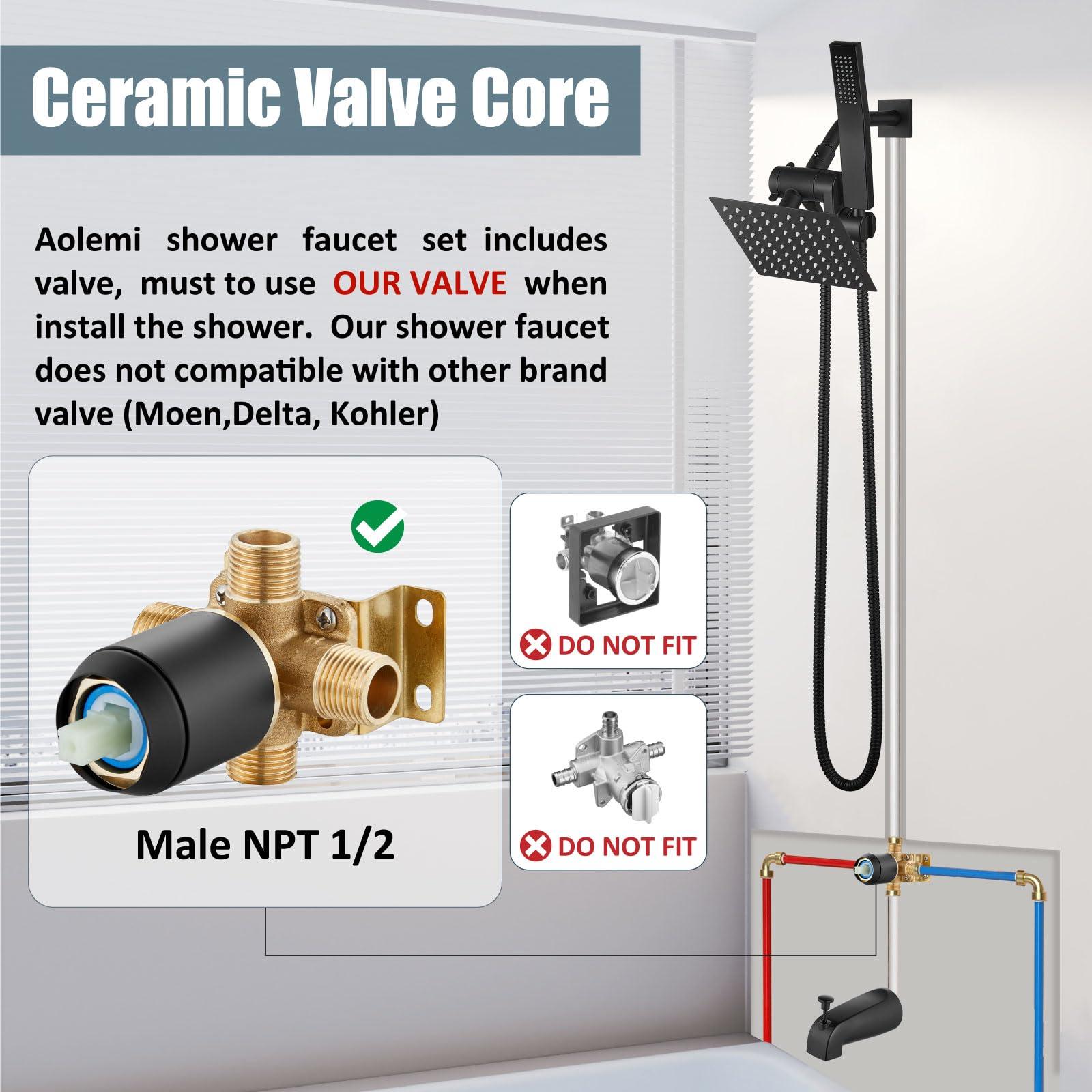 Aolemi Shower Tub Faucet Set with Handheld Spray Shower System Single Shower Rainfall Head and Handle with Tub Spout Combo Rough-in Valve Included Shower Trim Kit 6 Inch Shower Head, Matte Black - Image 3