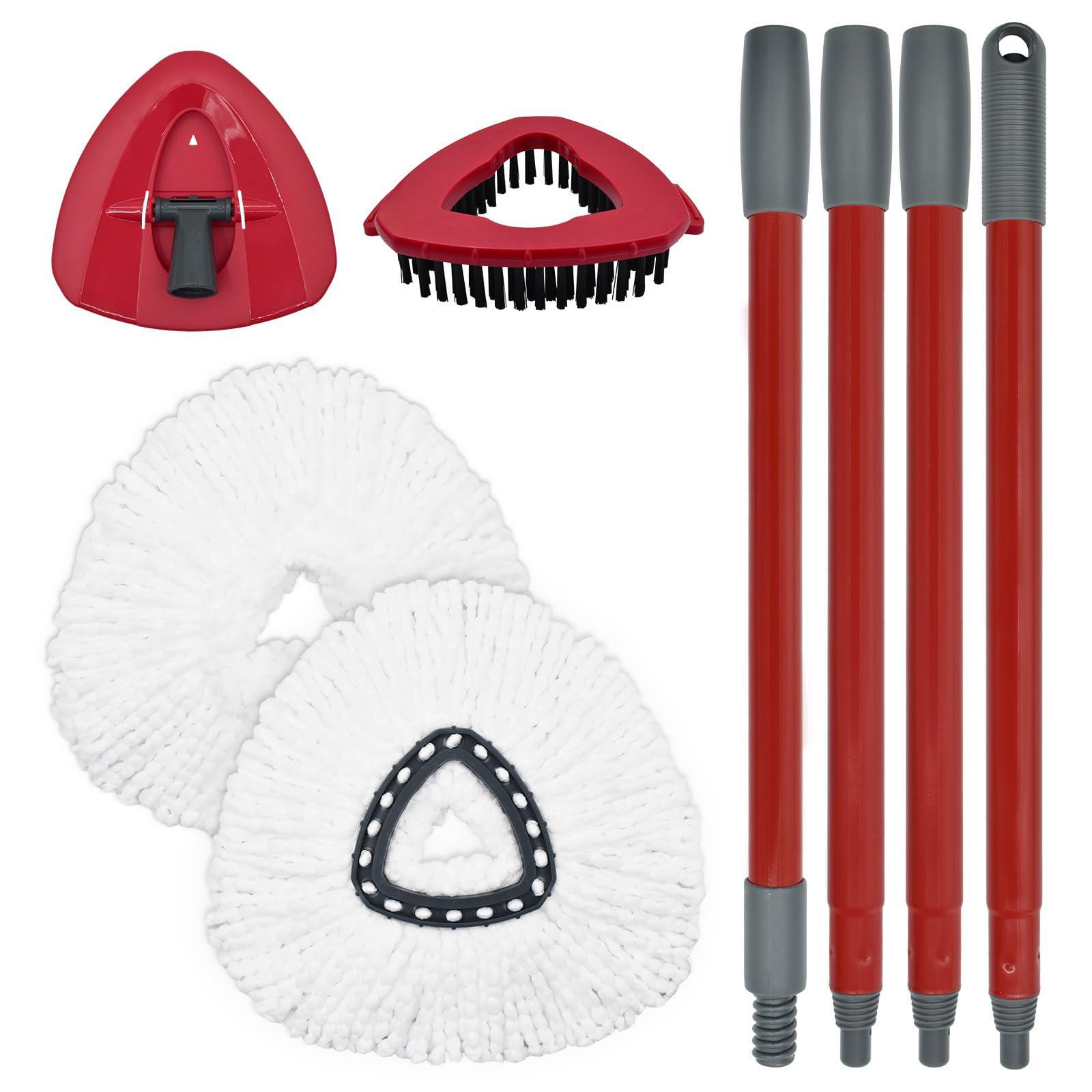 Mop Replacement for Ocedar, Spin Mop Replacement for Ocedar Spin Mop, Include 2 Microfiber Mop Refills Mop Replace Head,4-Section 30-58in Mop Handle,1 Base and 1 Scrubber Mop Head for Ocedar Spin Mop
