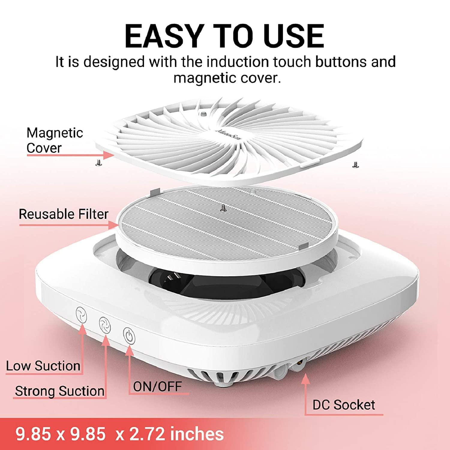 MelodySusie Nail Dust Collector with Reusable Filter, Powerful Vacuum Fan, Low Noise, Nail Salon - Image 4