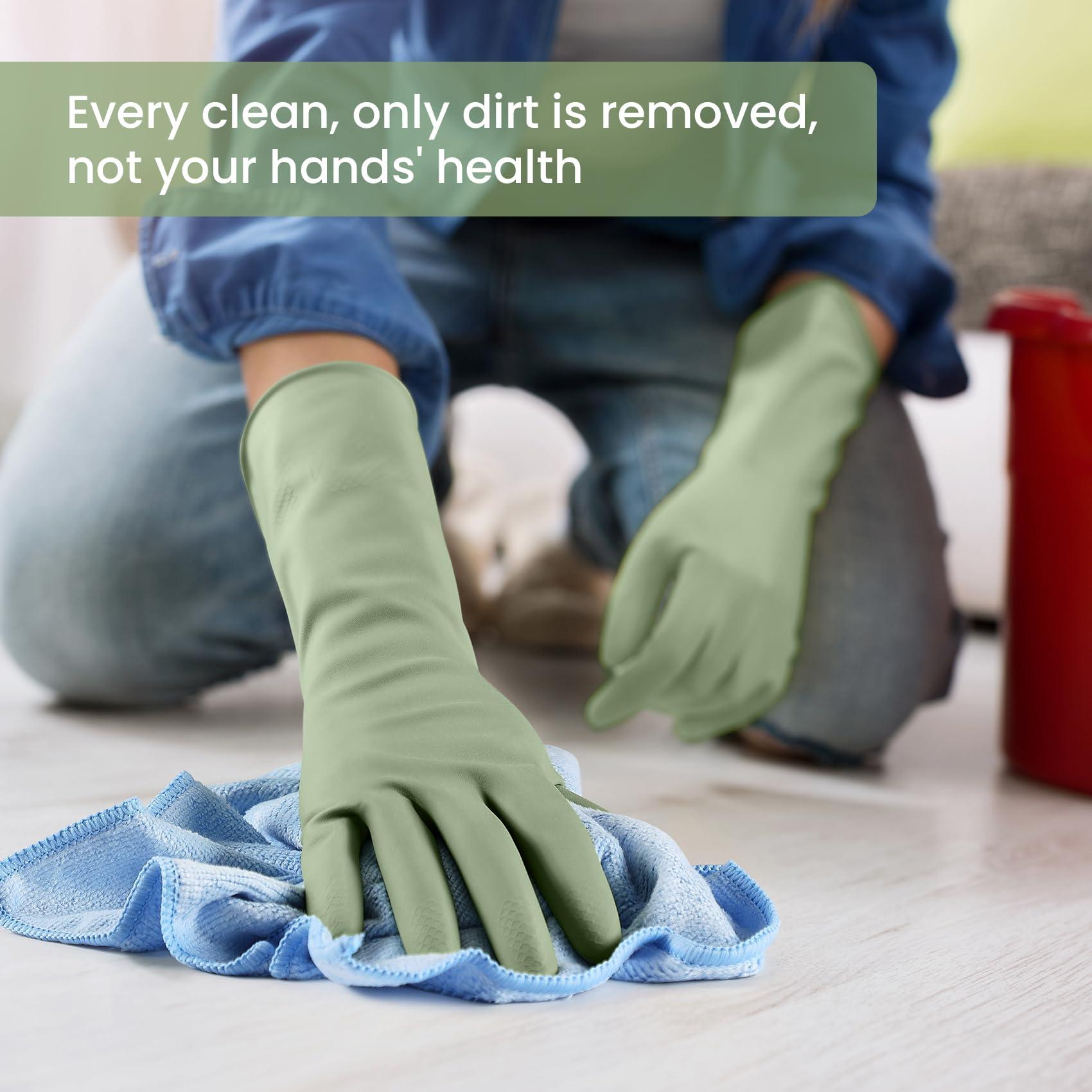 Rubber Cleaning Gloves for Dishwashing, 4 Pairs Reusable Kitchen Gloves for Washing Dishes and Household Cleaning, Colorful Dish Gloves with Flocked Lining and Non-Slip Grip, Pefect for Woman Men - L - Image 5