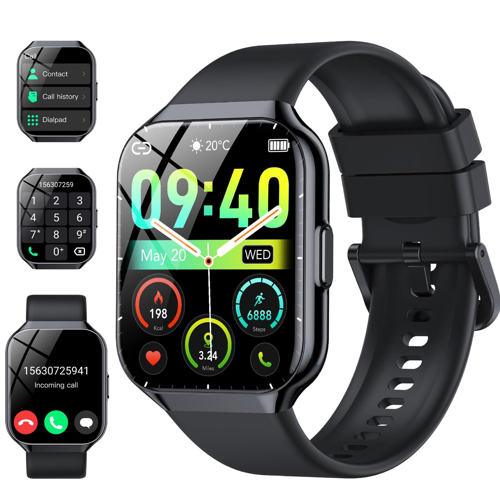Smart Watch for Men Women, 1.96" Smartwatch (Answer/Make Call), IP68 Waterproof Fitness Tracker, 112+ Sport Modes, Heart Rate and Sleep Monitor, Pedometer, Smartwatches for Android iOS,Black