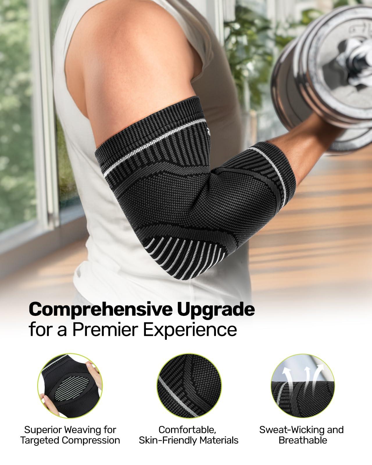 Rakiie Elbow Compression Sleeve 2 Pack, High Elastic Elbow Brace for Tendonitis and Tennis Elbow for Women & Men, Elbow Sleeve for Tennis, Golfer, Badminton, Weightlifting, Black M - Image 3