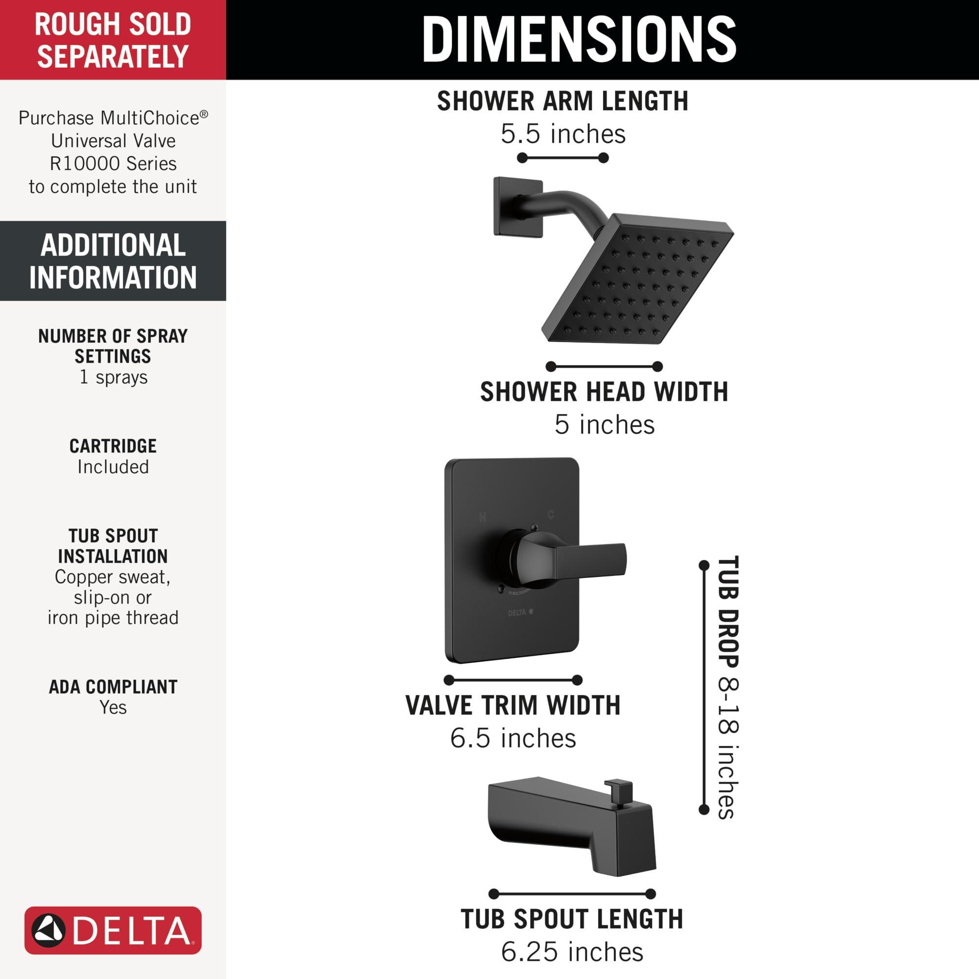 Delta Faucet Velum 14 Series Single-Function Black Tub and Shower Faucet Set, Valve Trim Kit, Shower Handle, Delta Shower Trim Kit, Shower Set, Matte Black T14437-BL (Valve Not Included) - Image 3
