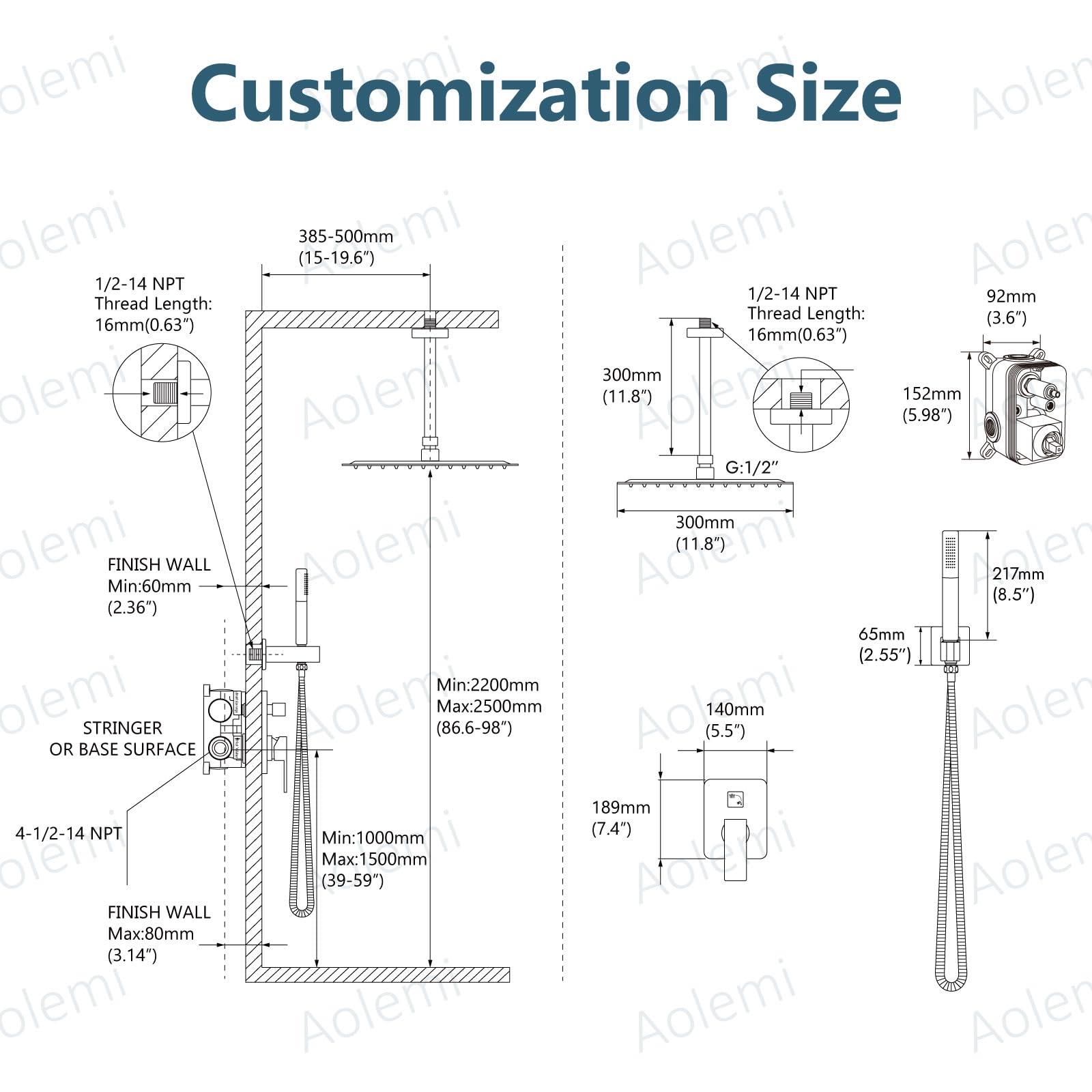 Aolemi Ceiling Mount Shower System with Rainfall Shower Head and Handheld,High Pressure Shower Faucet Set Fixture Combo with 2 in 1 Handheld Spray Rough-in Valve,12 Inch Shower Head Matte Black - Image 3